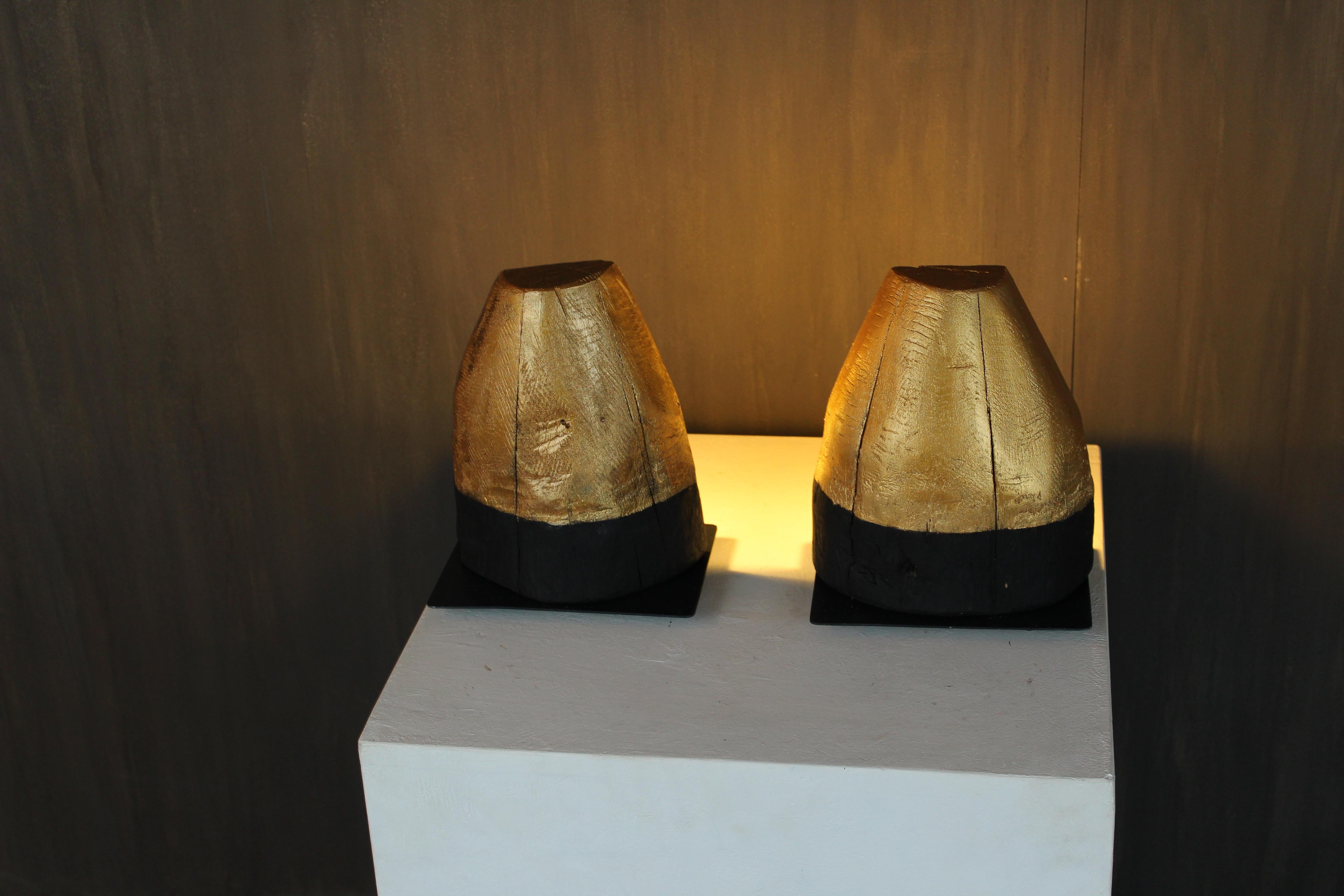 Pair of Venetian Oak Lamps from Venice Lagoon “Bricola” by Davide Moretto, Italy.
Handcrafted from authentic bricola wood — the historic oak posts that guide boats through the Venice Lagoon — this pair of sculptural lamps by Treviso-based artist