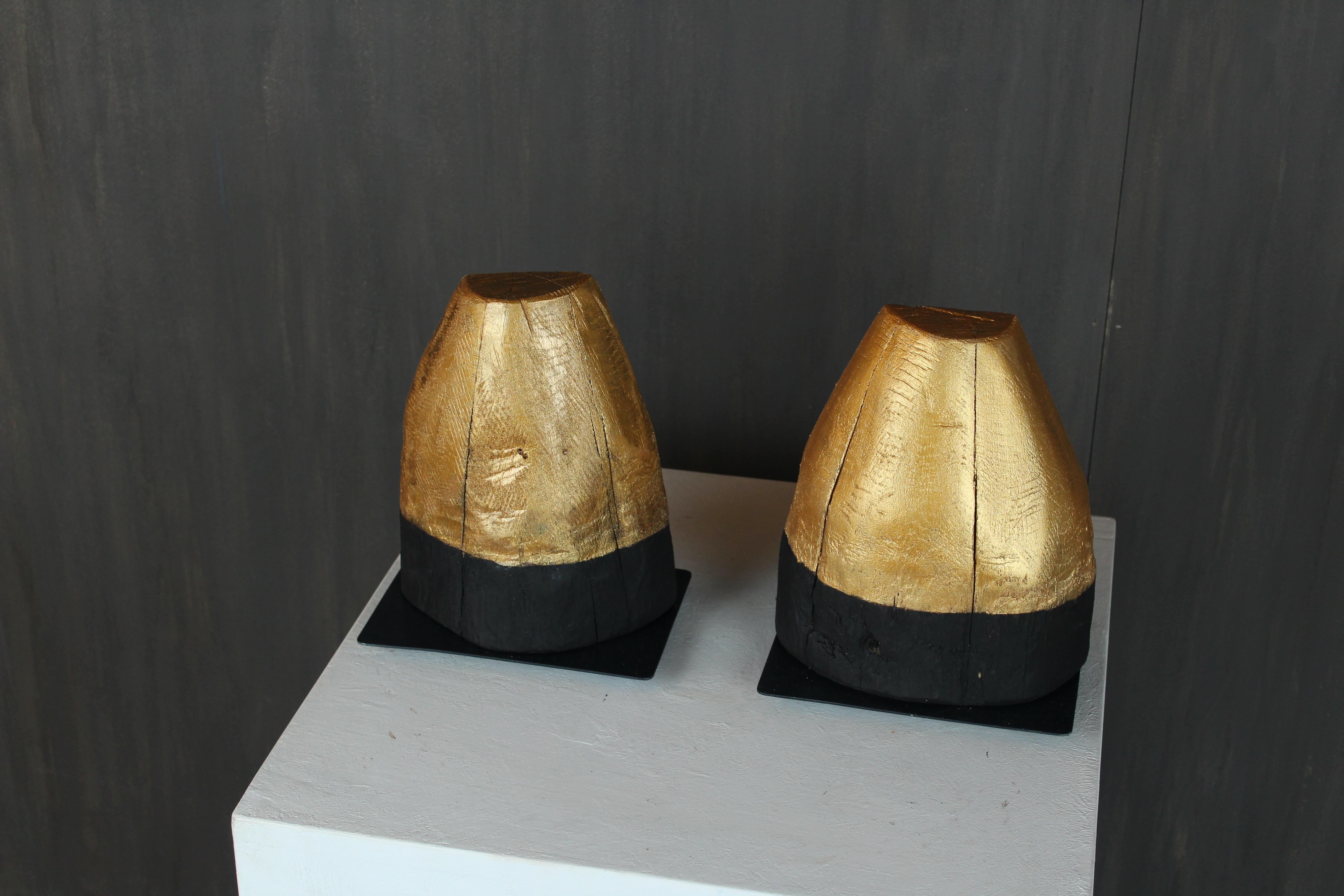 Italian Davide Moretto Pair of Venetian Oak Lamps from Venice Lagoon “Bricola”, Italy For Sale