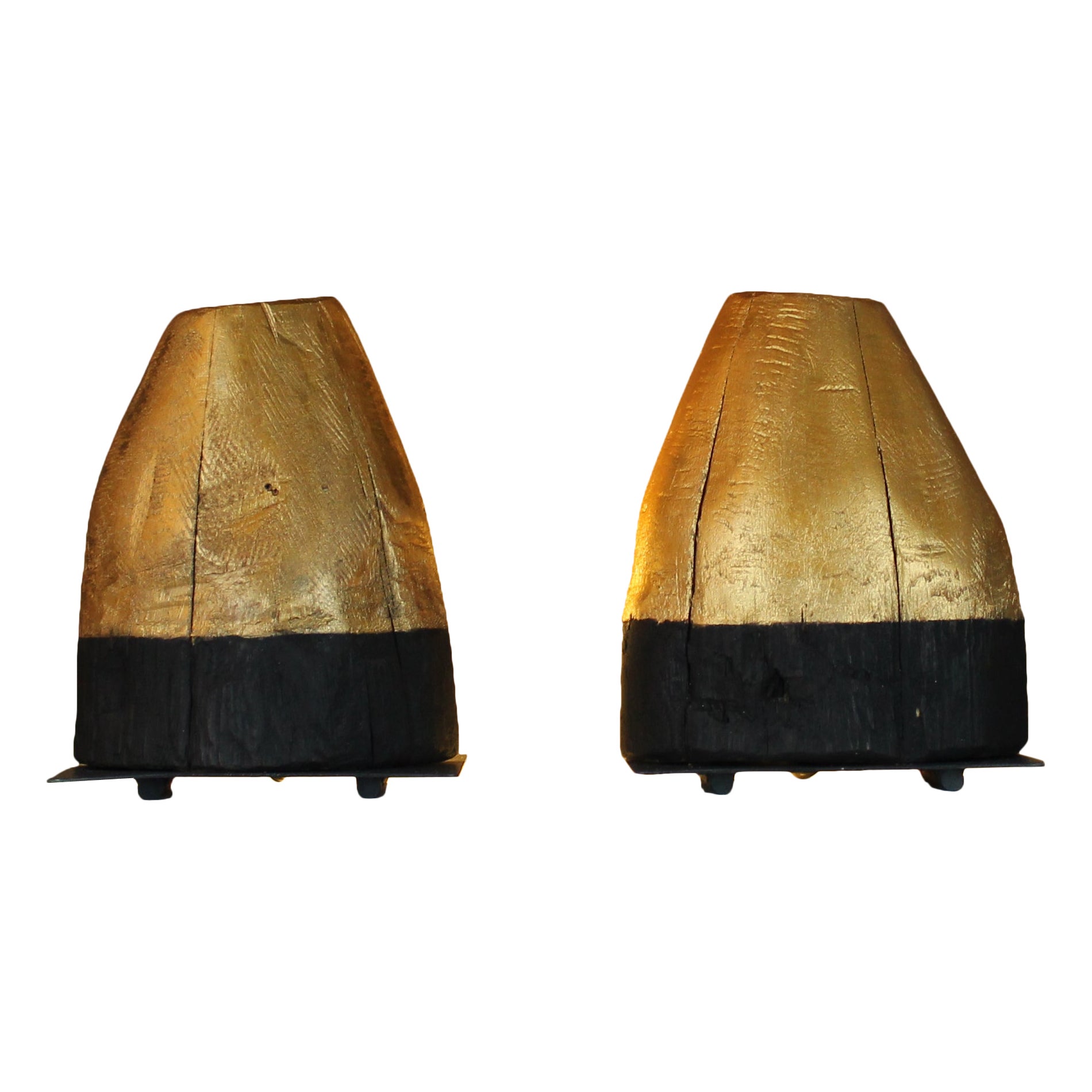 Davide Moretto Pair of Venetian Oak Lamps from Venice Lagoon “Bricola”, Italy For Sale