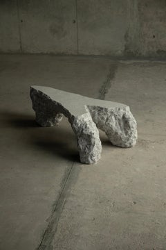 Uneven Edges and Textured Surface Grey Stone Low Table by Andres Monnier