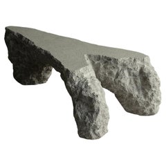 Uneven Edges and Textured Surface Grey Stone Low Table by Andres Monnier