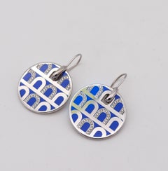 Davidor Paris Le Arc Colonnato Blue Enamel Dangle Earrings 18Kt Gold & Diamonds