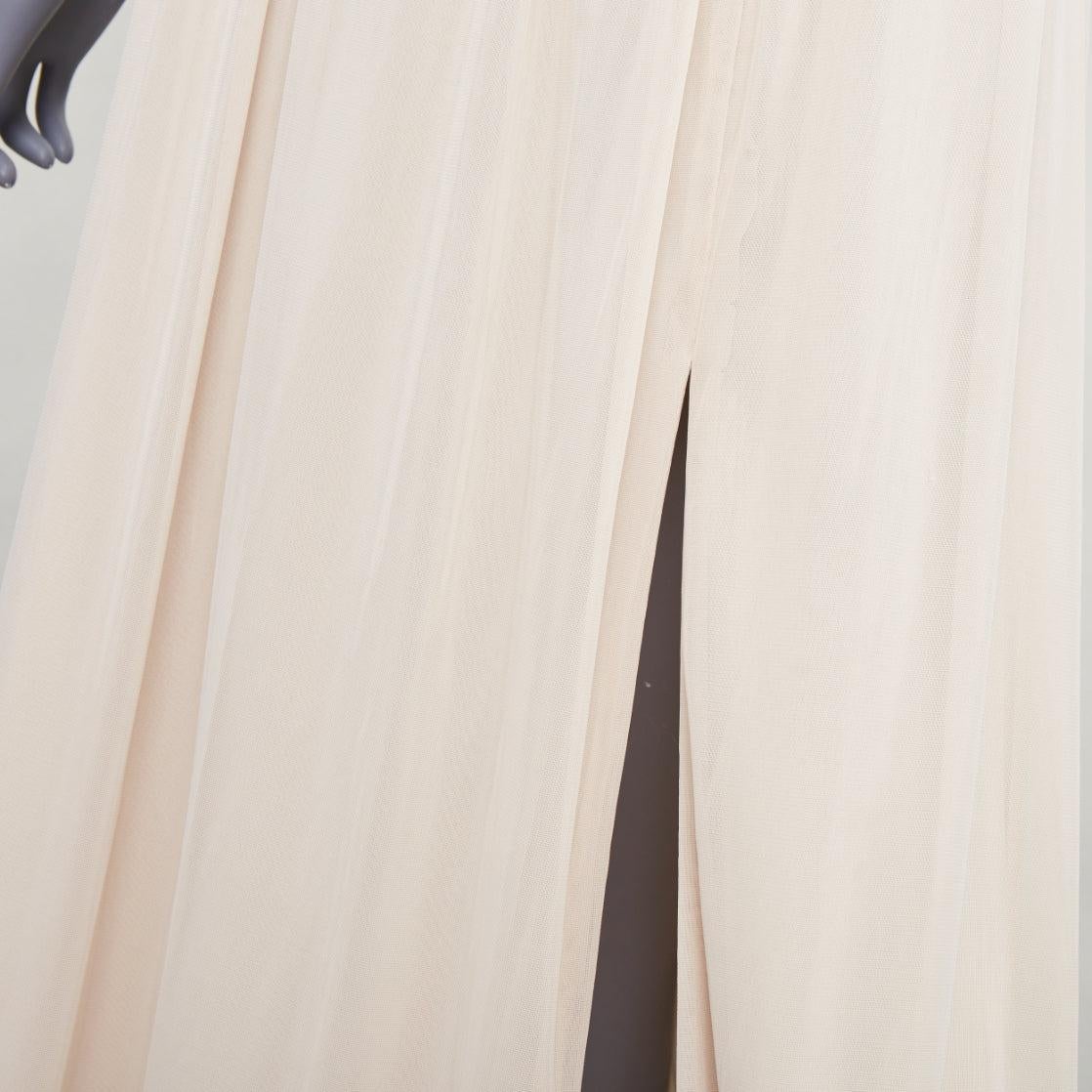 DAVID'S BRIDAL champagnerfarbenes Pailletten-Bodice-Halterkleid mit Rüschen als Göttin US0 XS im Angebot 2