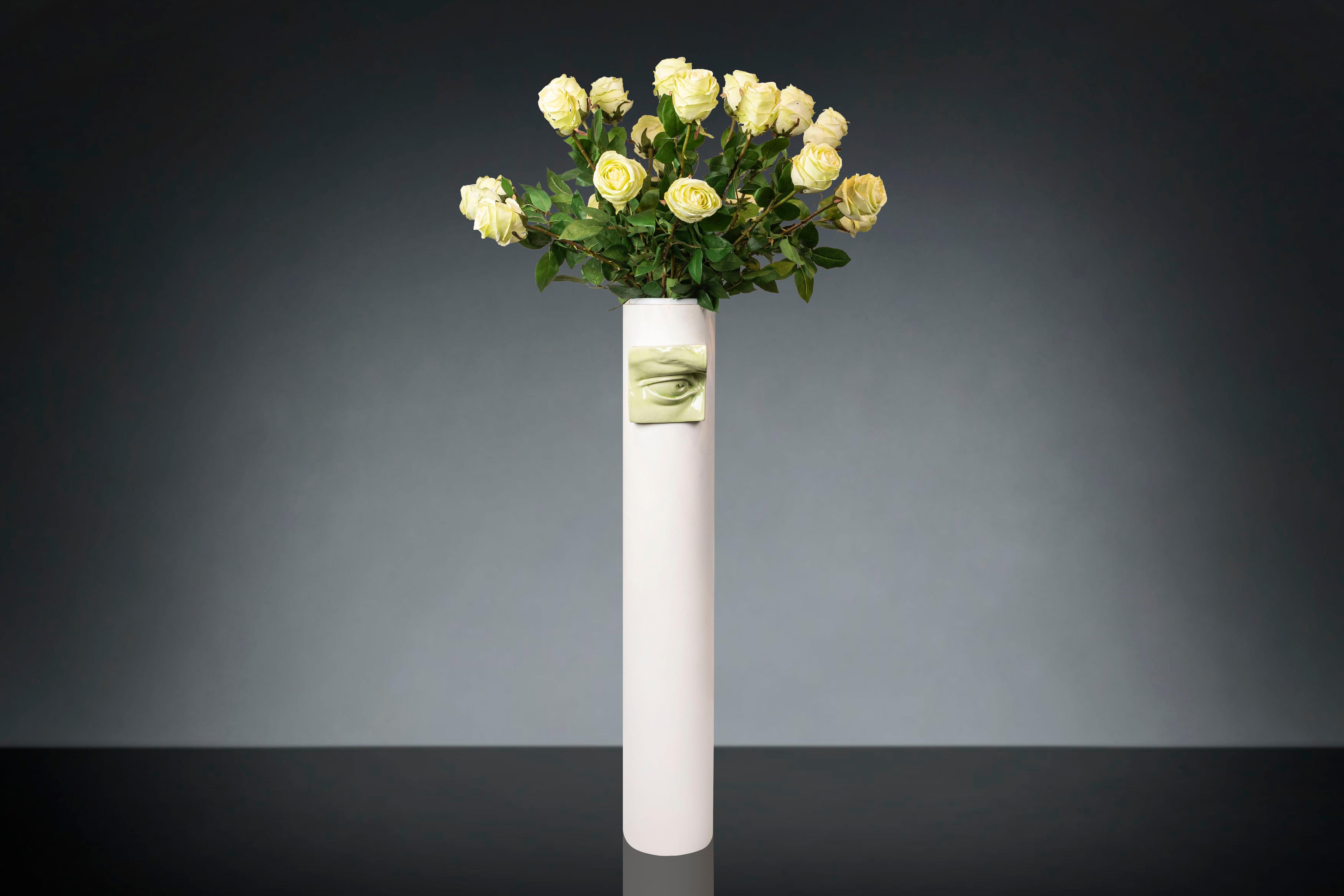 Modern David's Eye Cylinder & Roses Branch Set Arrangement, Indoor Use, Italy For Sale