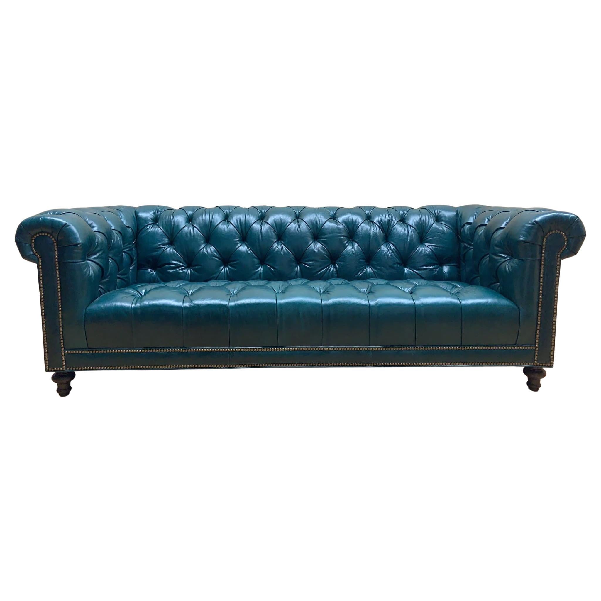 Davidson 94" Tufted Chesterfield Sofa in Turquoise Blue 