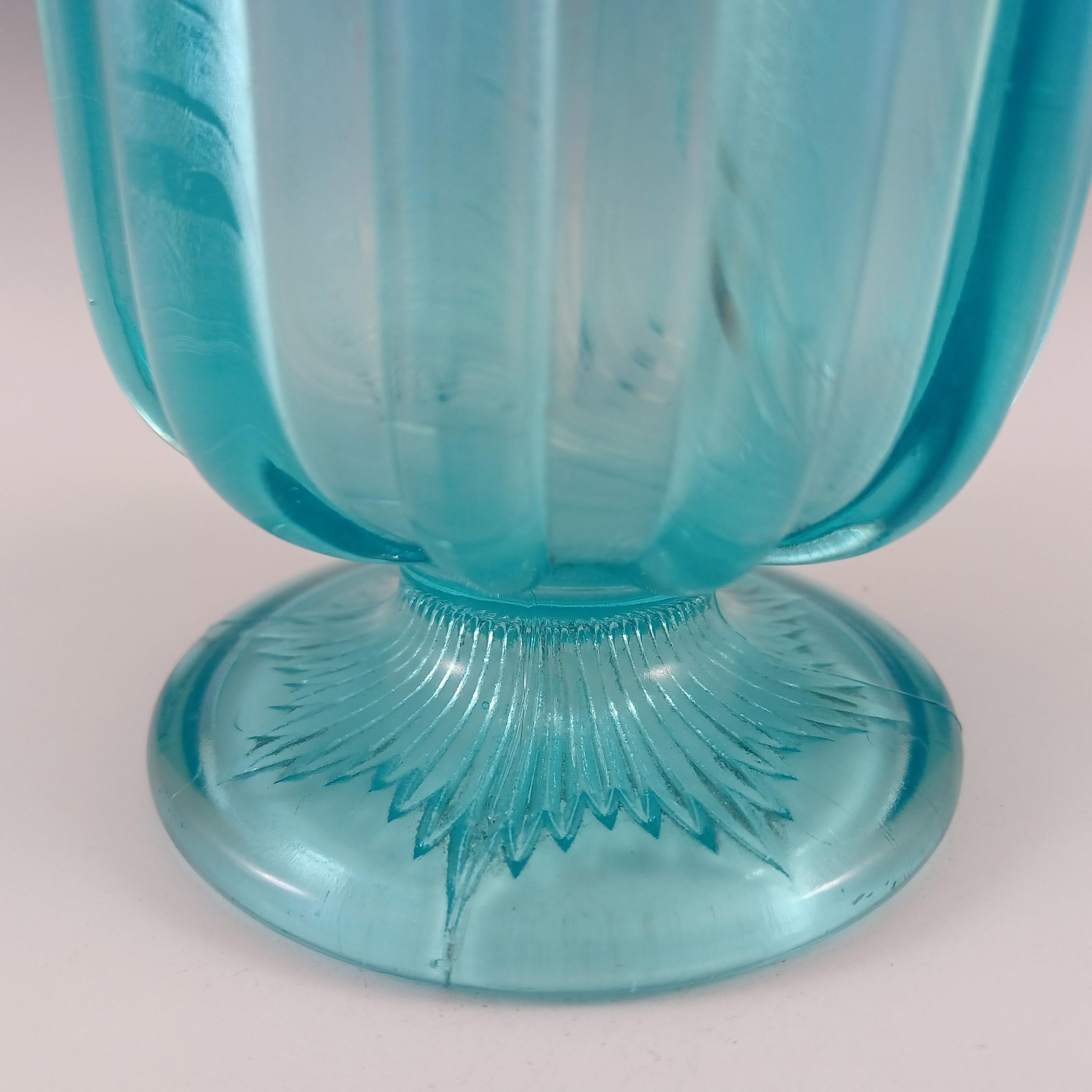Fatto a mano Vaso Davidson Blue Pearline in vetro vittoriano 