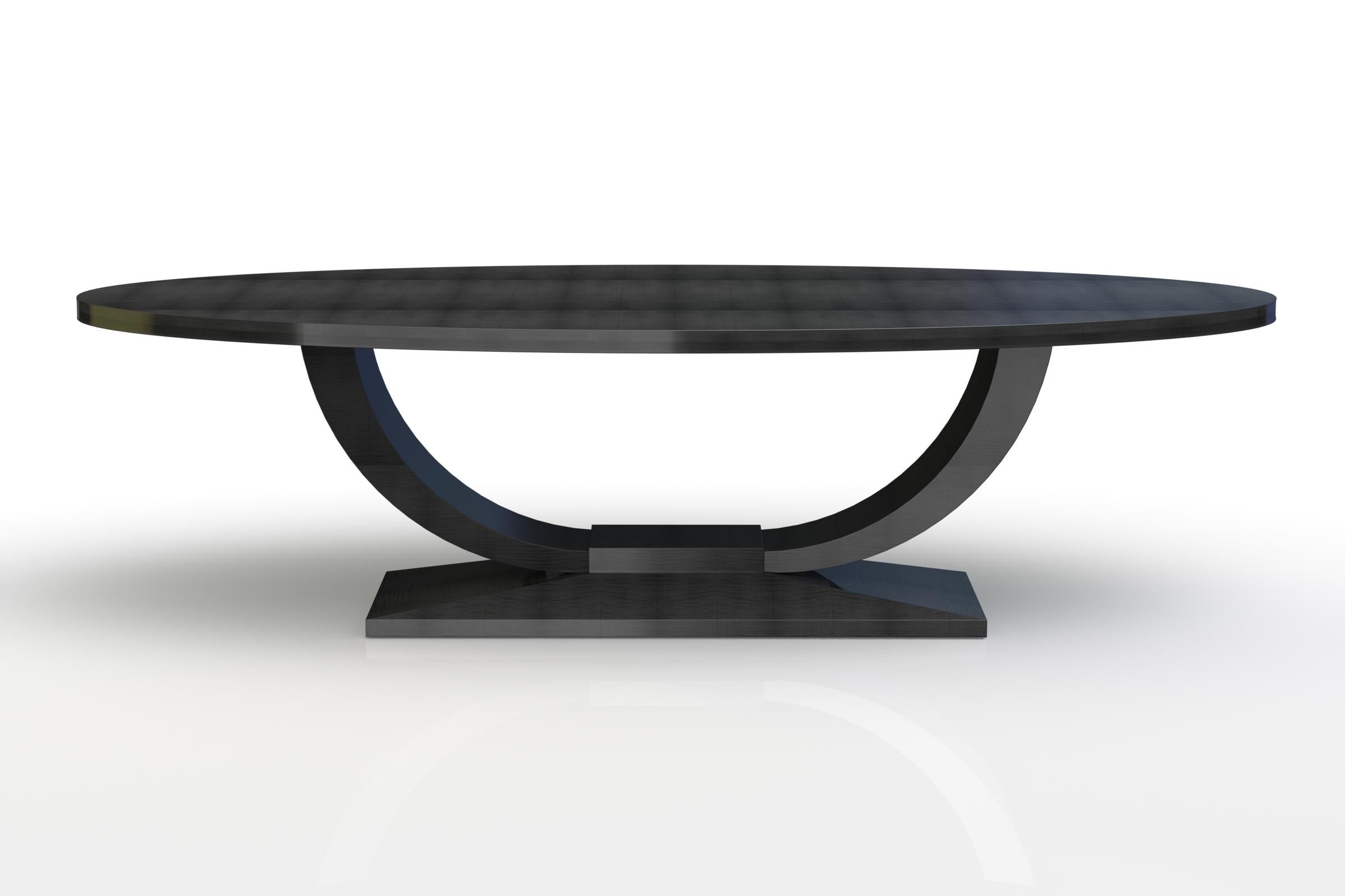 Davidson's Art Deco, Eliptical Ovington Dining Table in Brown Mcassar Ebony Wood In New Condition In London, GB