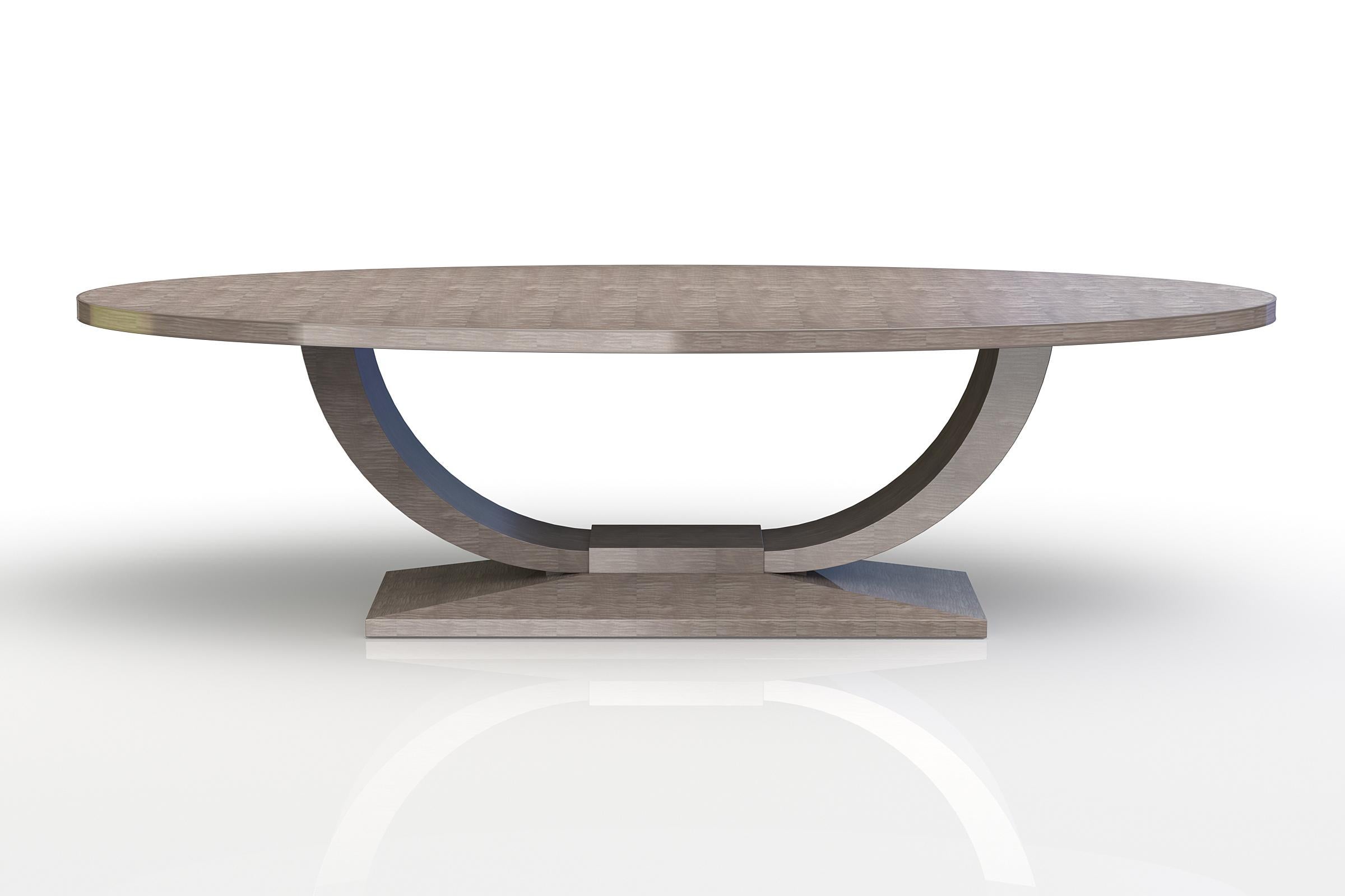 Contemporary Davidson's Art Deco, Eliptical Ovington Dining Table in Brown Mcassar Ebony Wood