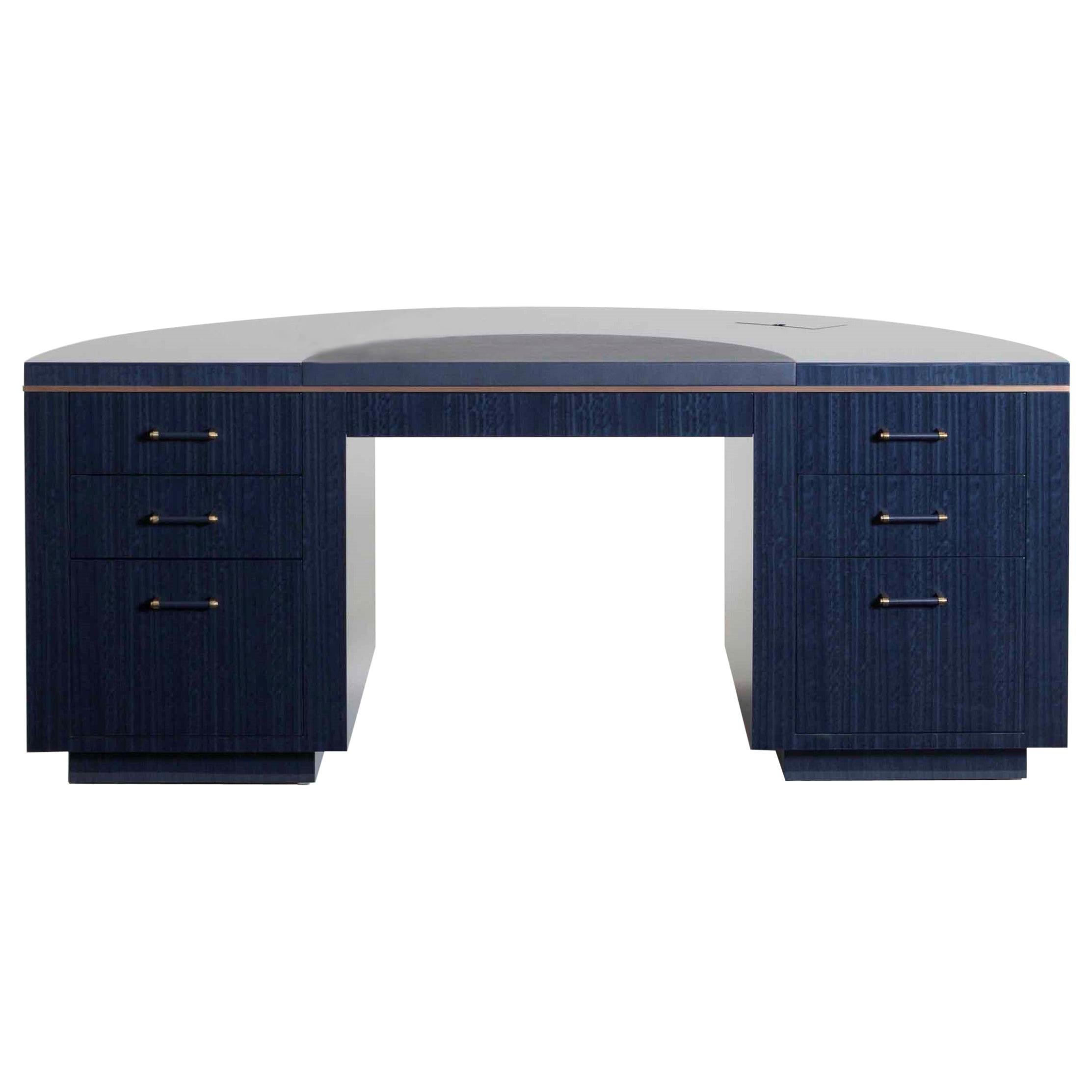 Davidson's Art Deco Style "Lunar" Writing Desk, in a Figured Blue Anegre Timber