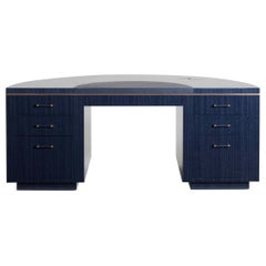 Davidson's Art Deco Style "Lunar" Writing Desk, in a Figured Blue Anegre Timber