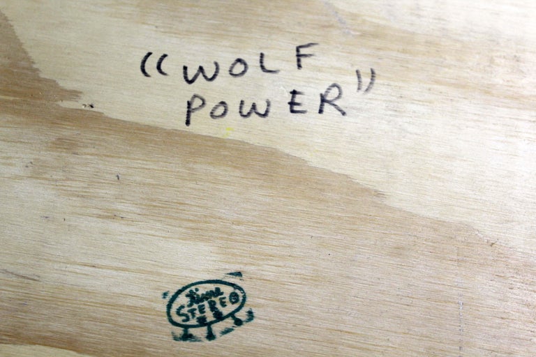 Davin Brainard Wolf Power Enamel and Latex Painting on Wood For Sale at