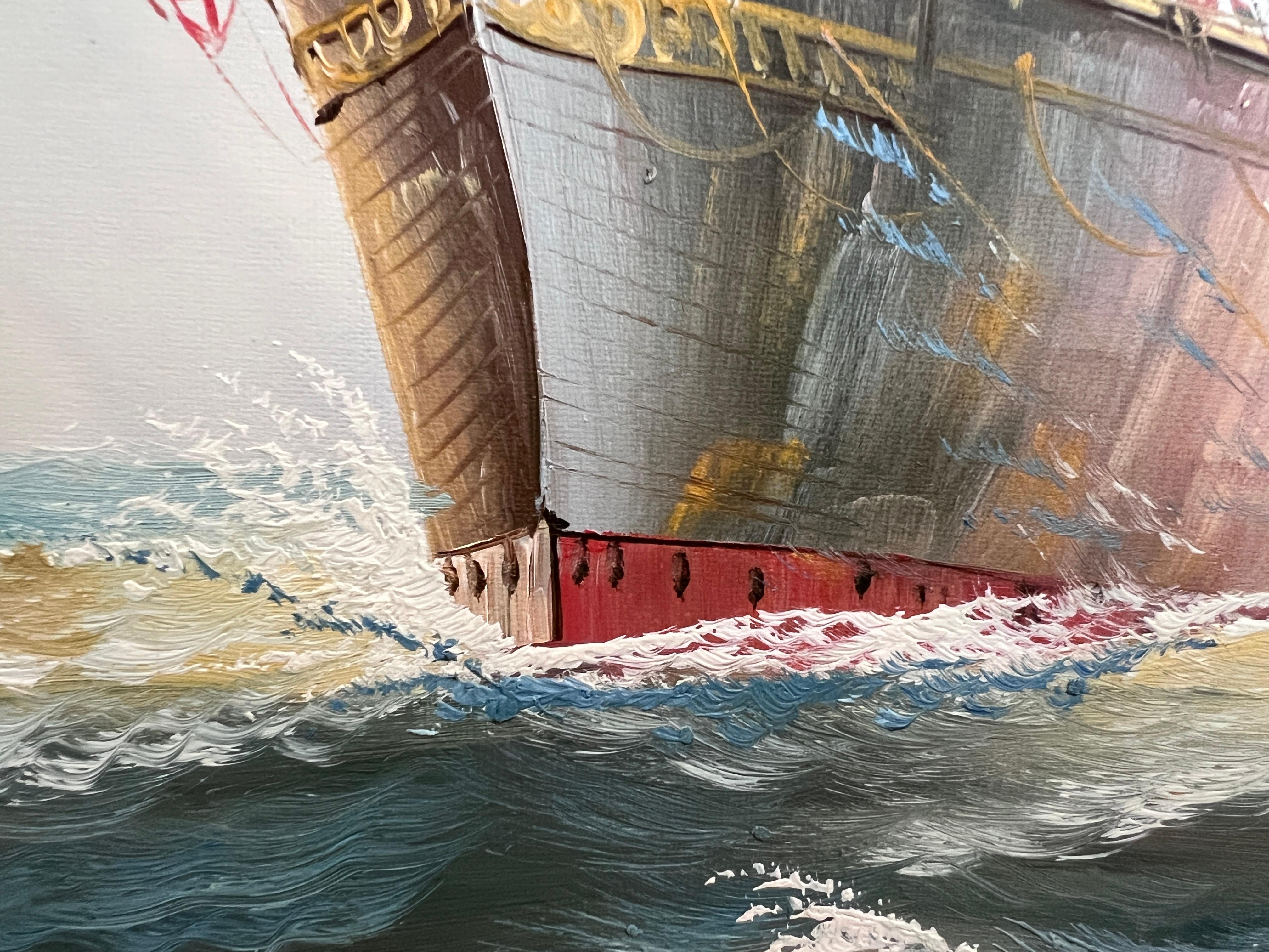 Original Ölgemälde auf Leinwand Seestück, Segelschiff, signiert Davis, Goldrahmen im Angebot 8
