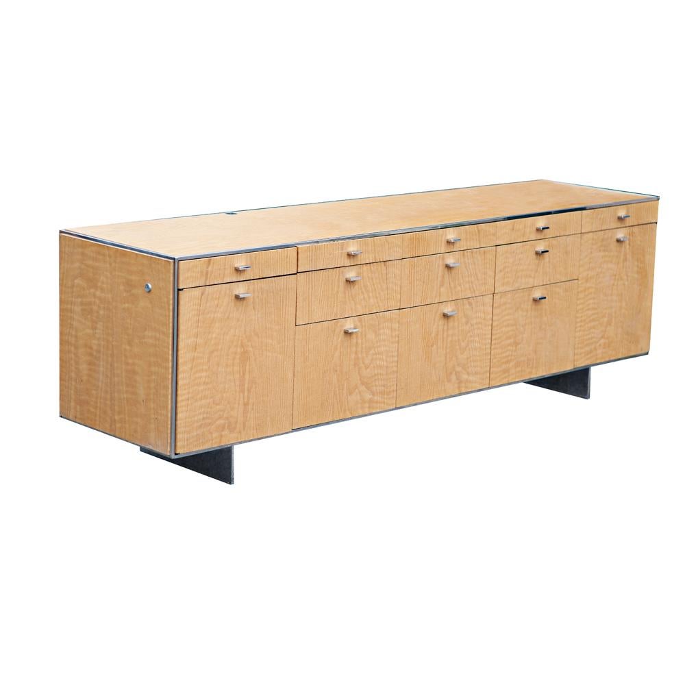 American Davis Allen For GF Oak Credenza  with Stainless legs and Trim For Sale