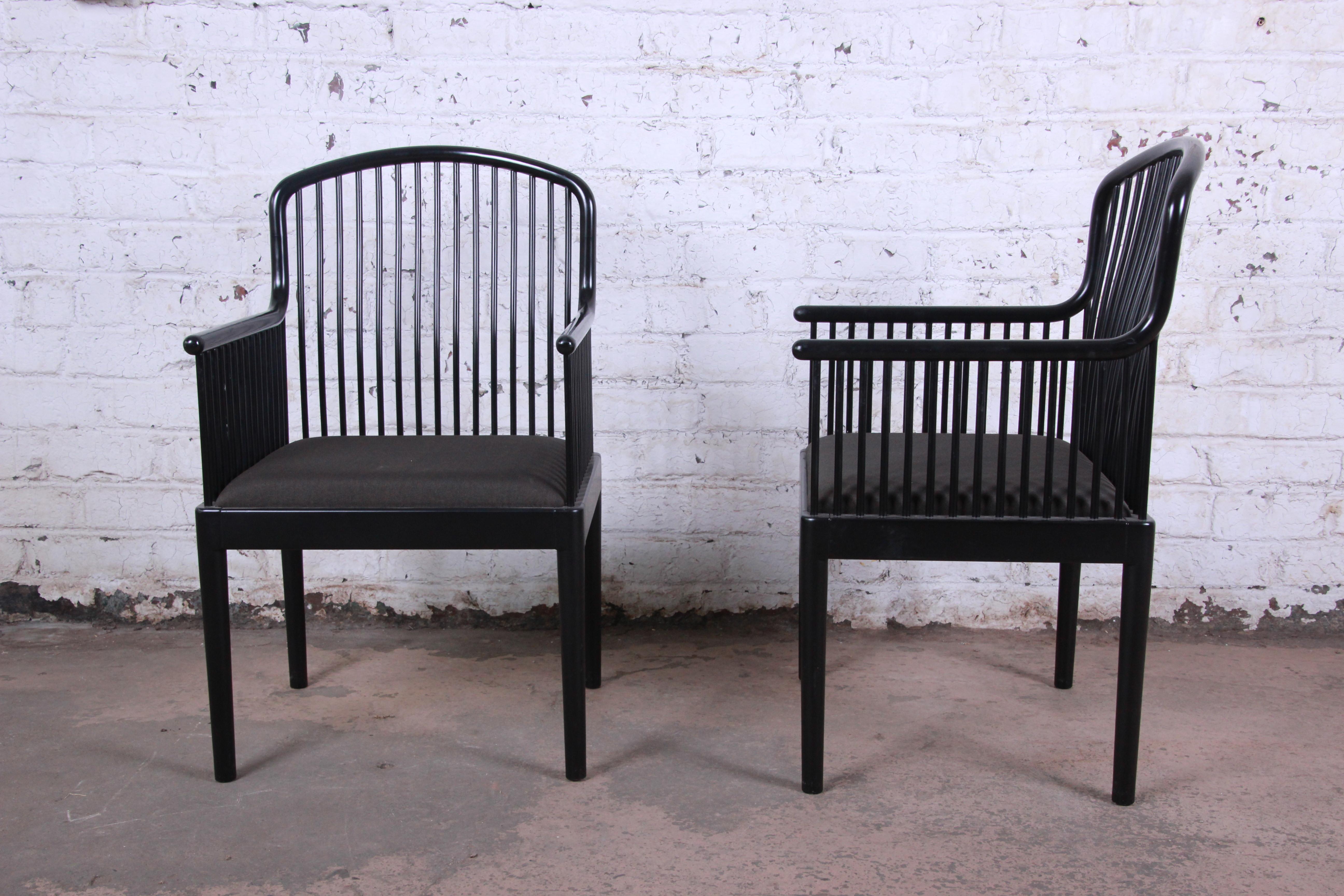 Mid-Century Modern Davis Allen for Stendig Andover Black Lacquered Armchairs, Pair