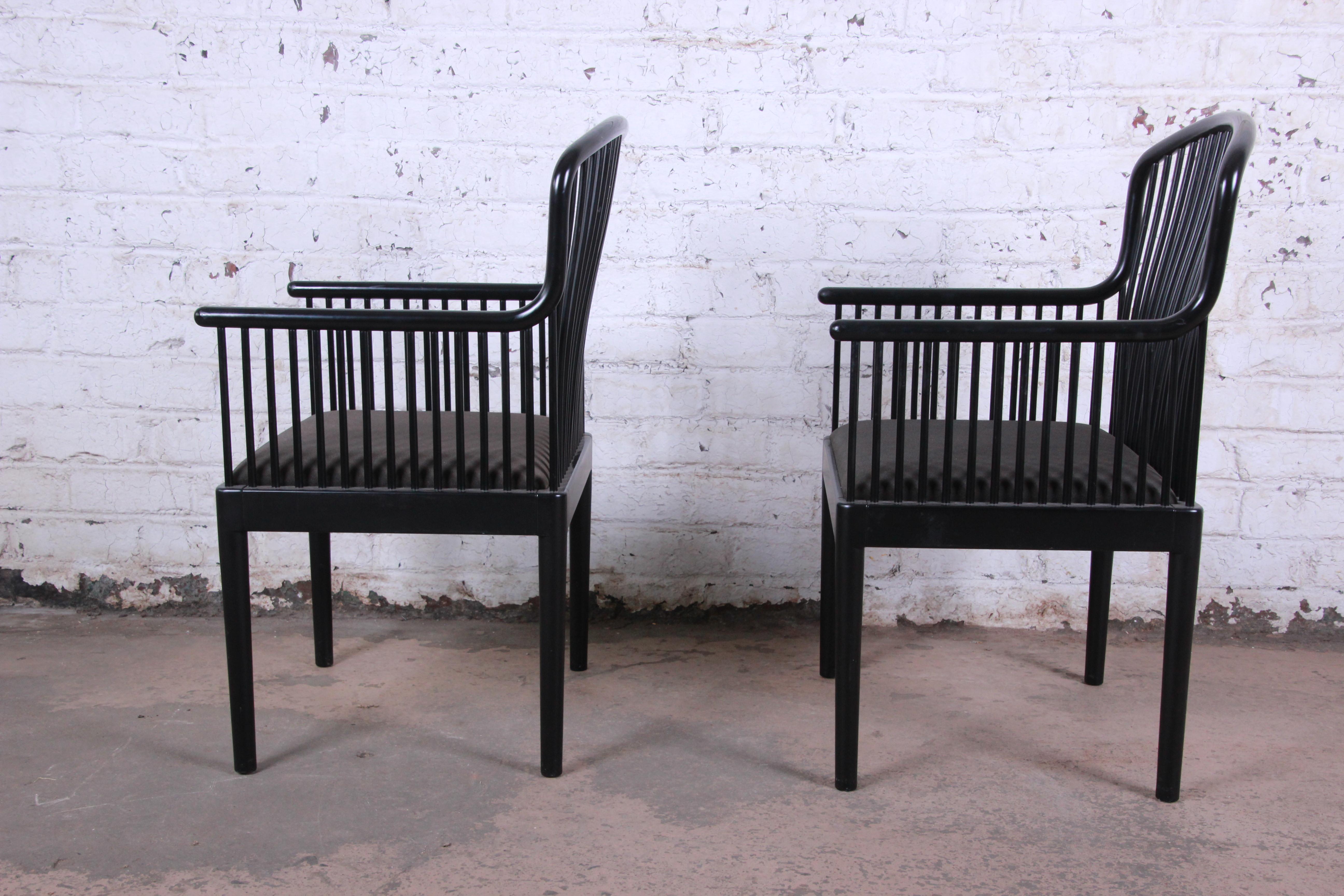 Italian Davis Allen for Stendig Andover Black Lacquered Armchairs, Pair