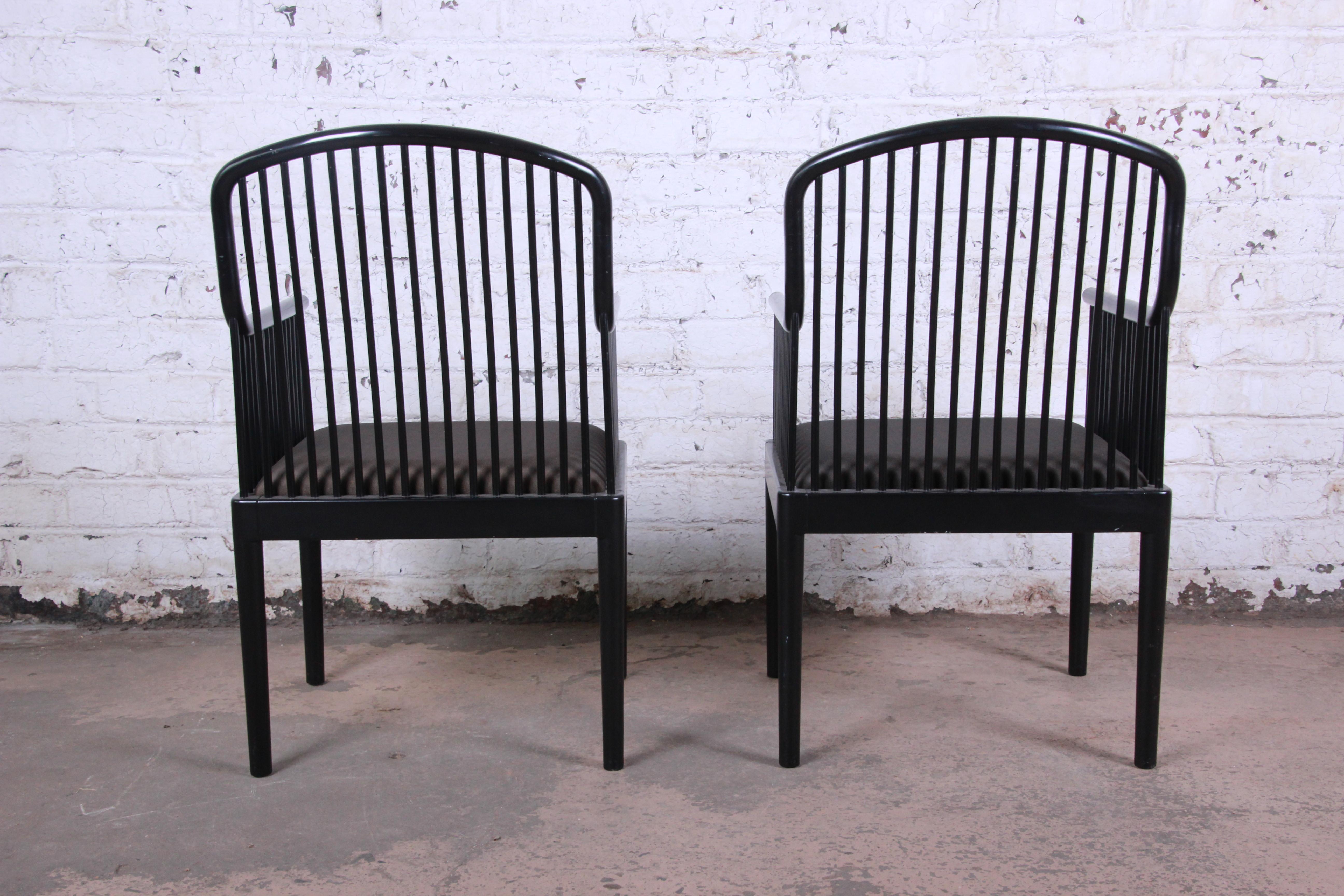 Davis Allen for Stendig Andover Black Lacquered Armchairs, Pair In Good Condition In South Bend, IN