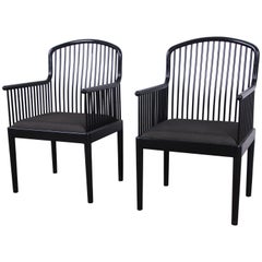 Davis Allen for Stendig Andover Black Lacquered Armchairs, Pair