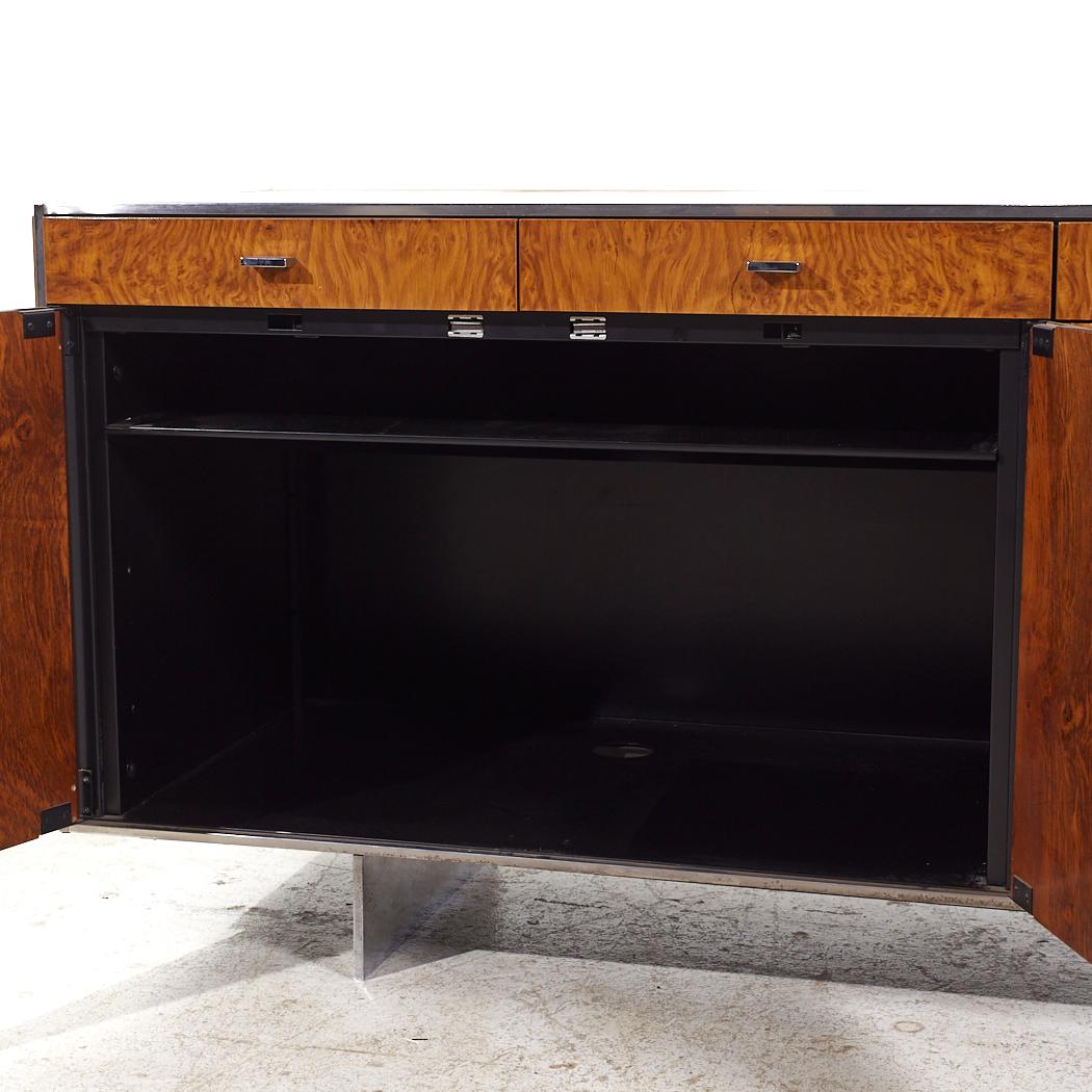 Davis Allen Mid Century Burlwood and Chrome Credenza For Sale 1