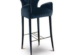 Davis Bar Chair in Cotton Velvet With Glossy Aged Brass