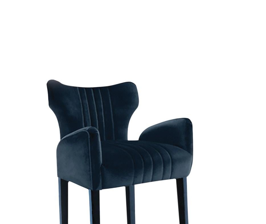 Portuguese Davis Bar Chair in Cotton Velvet With Glossy Aged Brass For Sale
