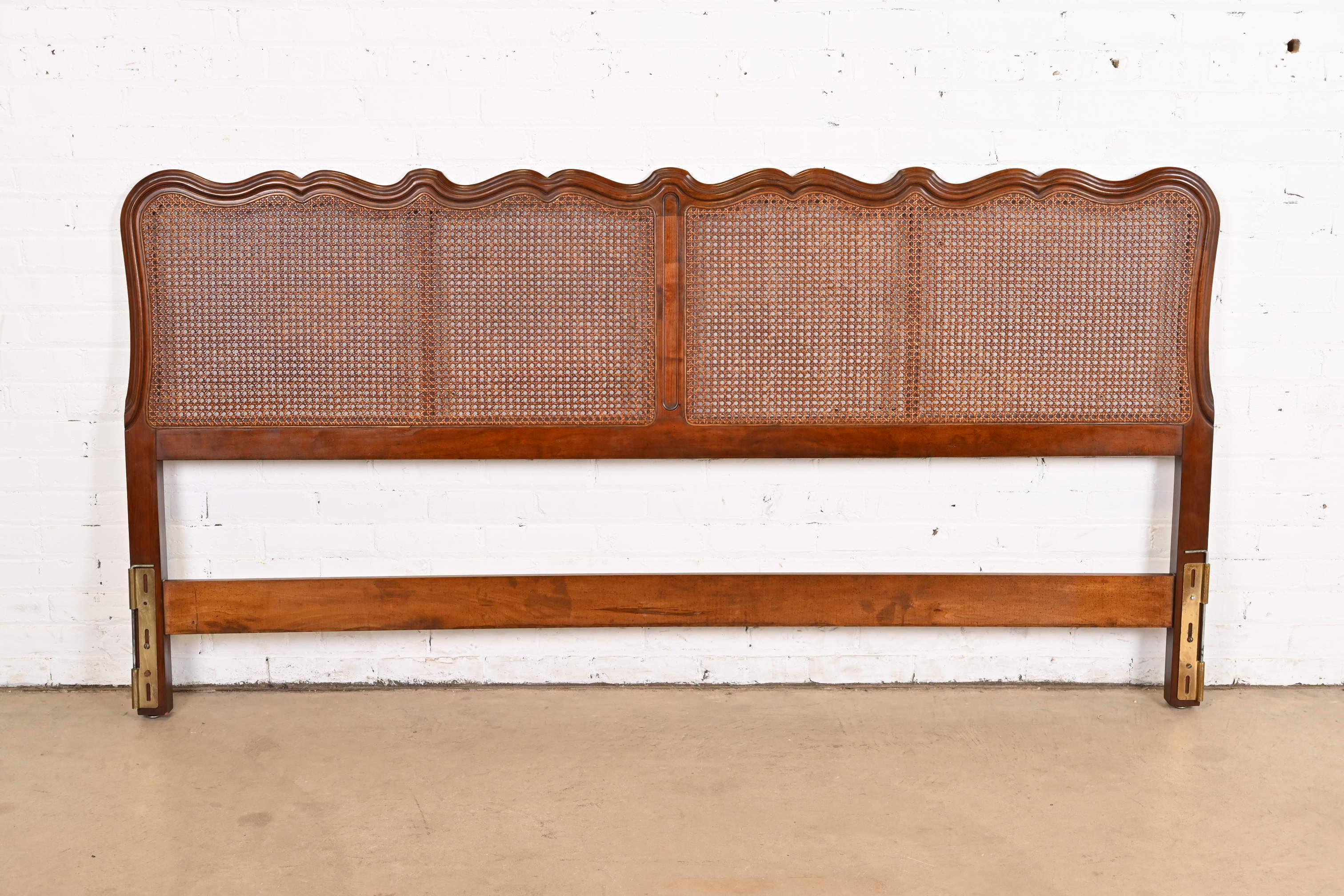 American Davis Cabinet Co. French Provincial Louis XV Cherry and Cane King Size Headboard