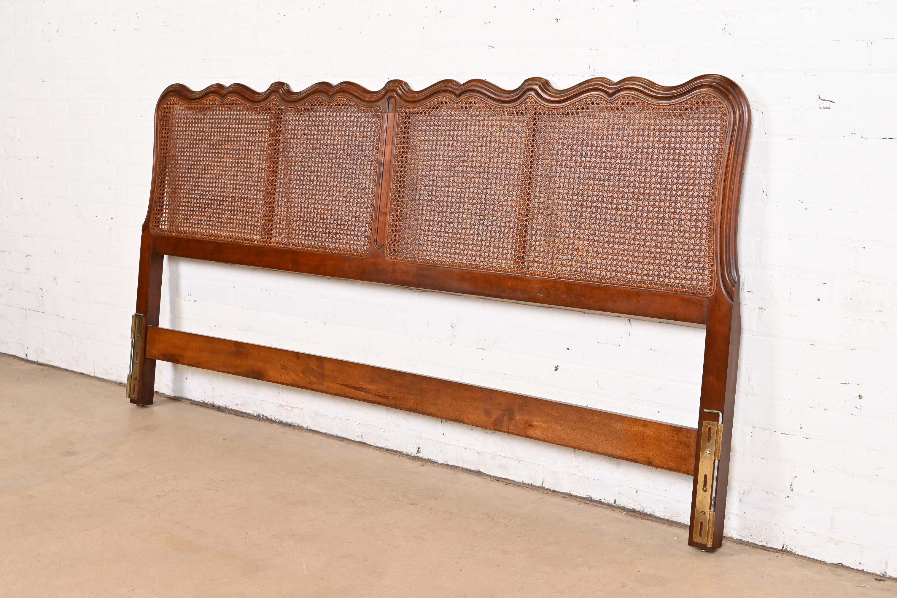 Davis Cabinet Co. French Provincial Louis XV Cherry and Cane King Size Headboard In Good Condition In South Bend, IN