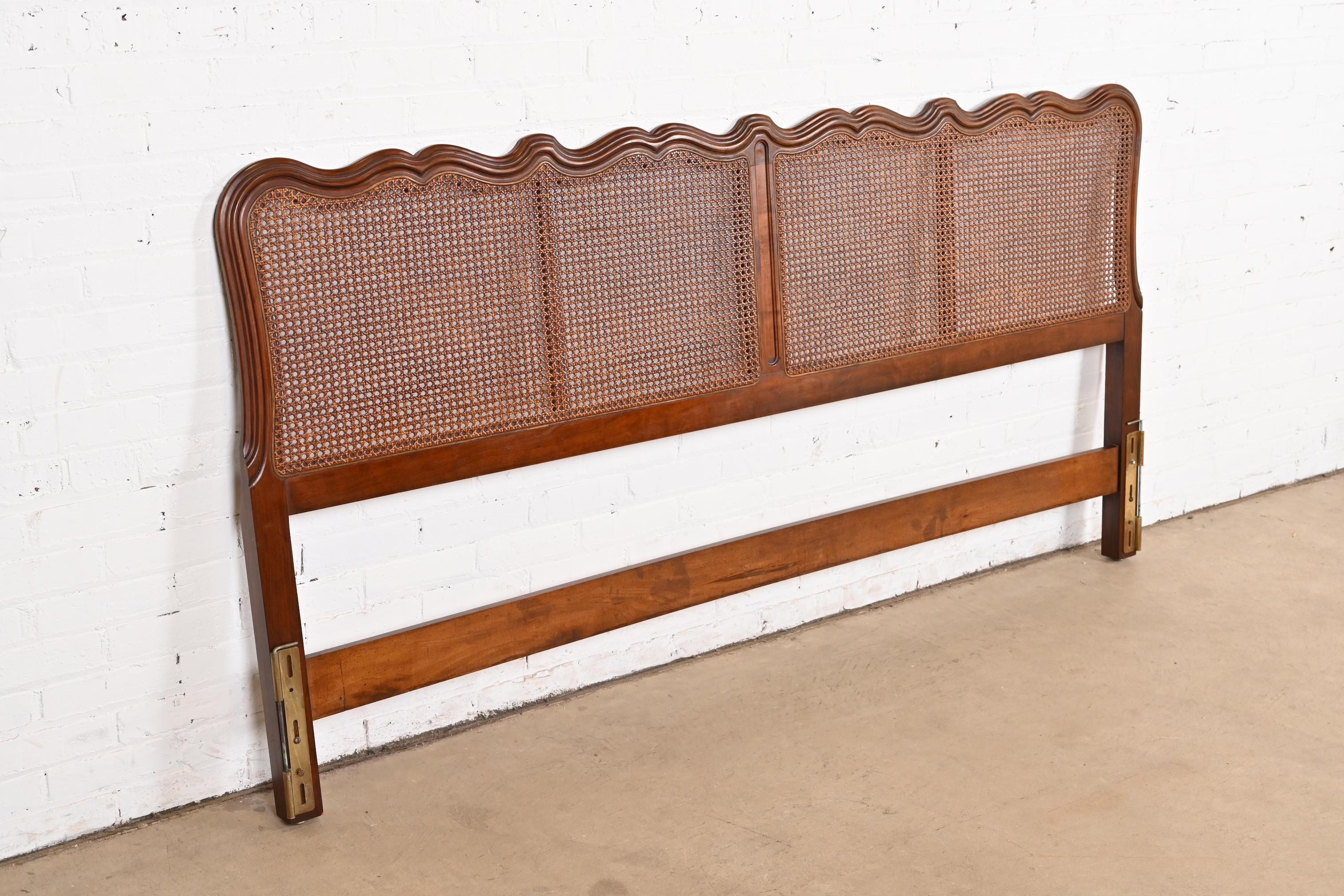 Mid-20th Century Davis Cabinet Co. French Provincial Louis XV Cherry and Cane King Size Headboard