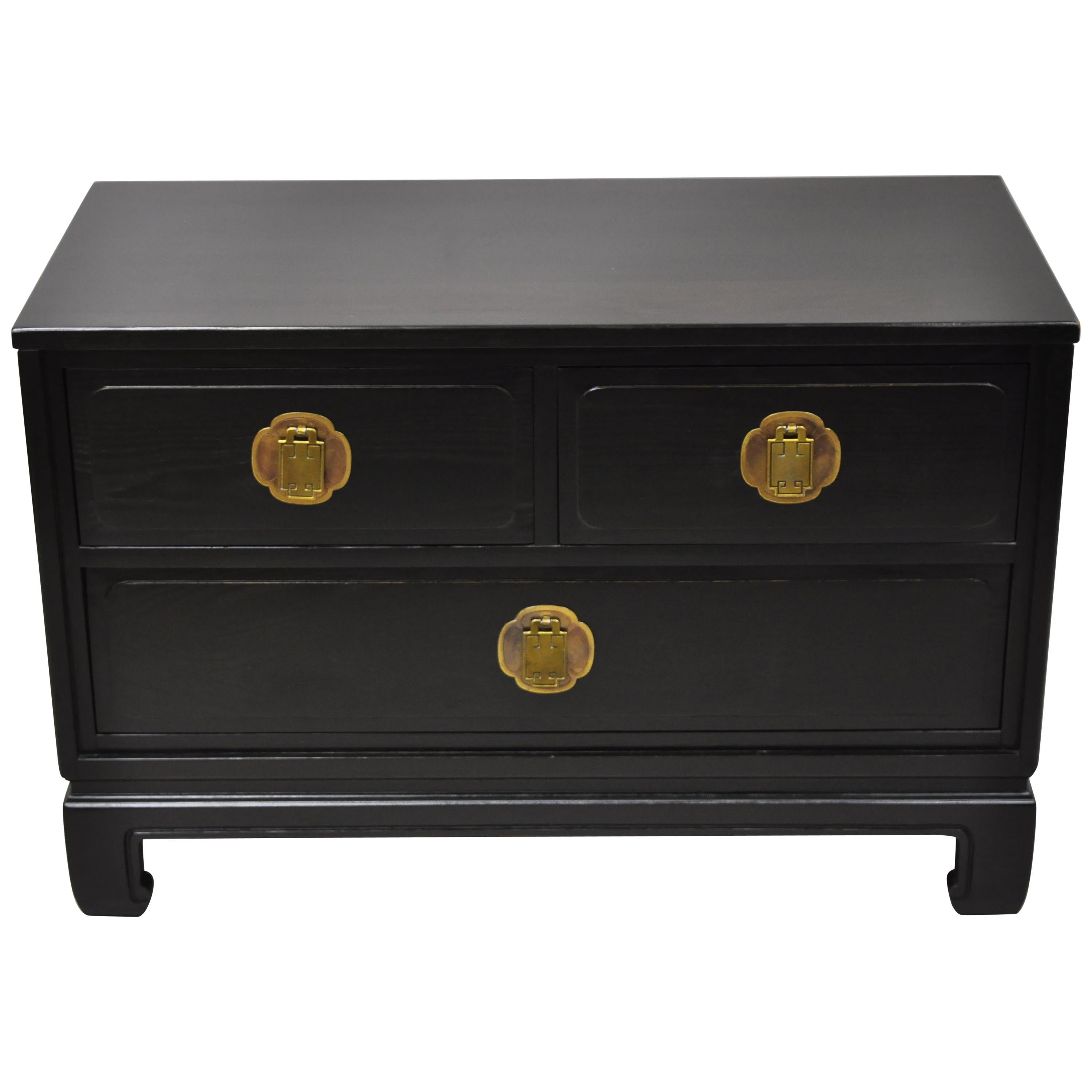 Davis Cabinet Co James Mont Ebonized Oriental Chinoiserie Lacquer 3-Drawer Chest