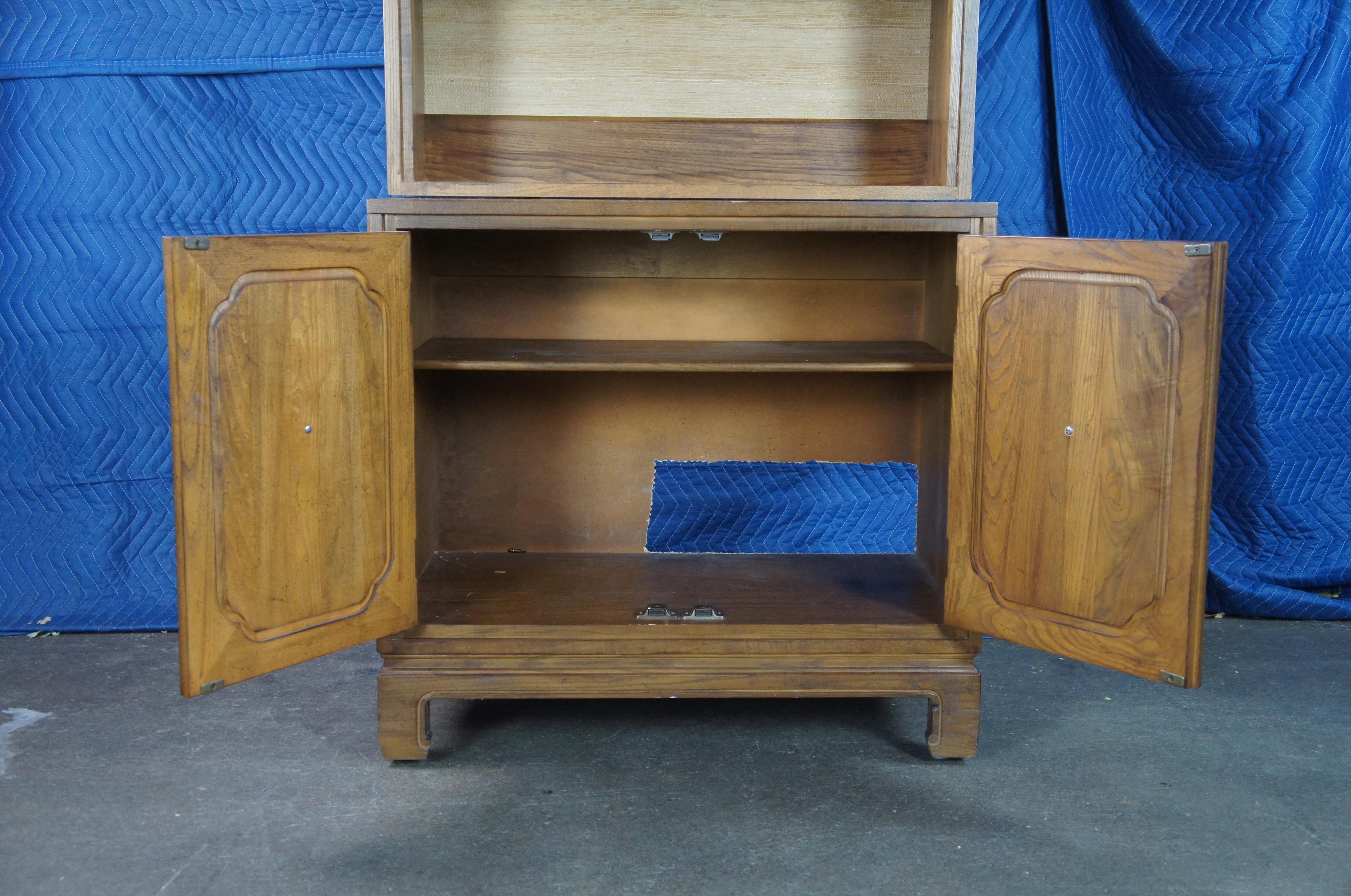 20th Century Davis Cabinet Co Teakwood Chinoiserie Library Bookcase Cabinet Shelf Commode For Sale
