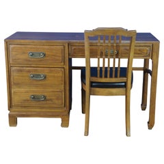 Davis Cabinet Co Teakwood Student Writing Desk & Faux Bamboo Chair