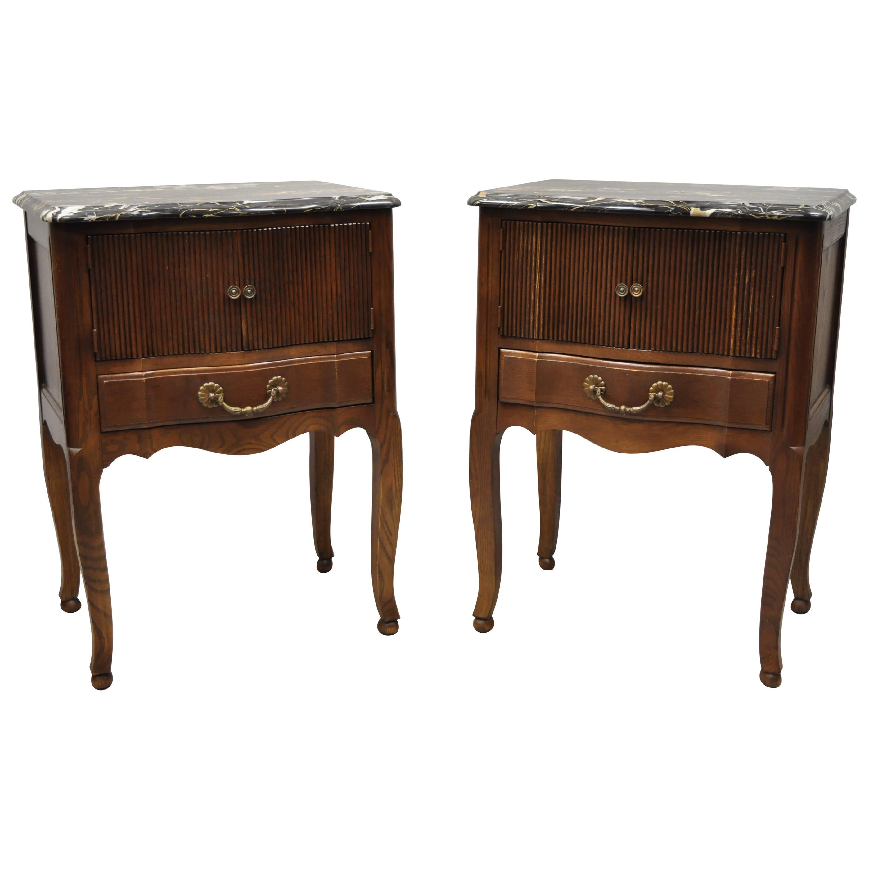 Davis Cabinet Company French Country Oak Marble-Top Nightstand Tables, a Pair