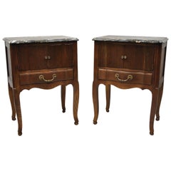 Vintage Davis Cabinet Company French Country Oak Marble-Top Nightstand Tables, a Pair