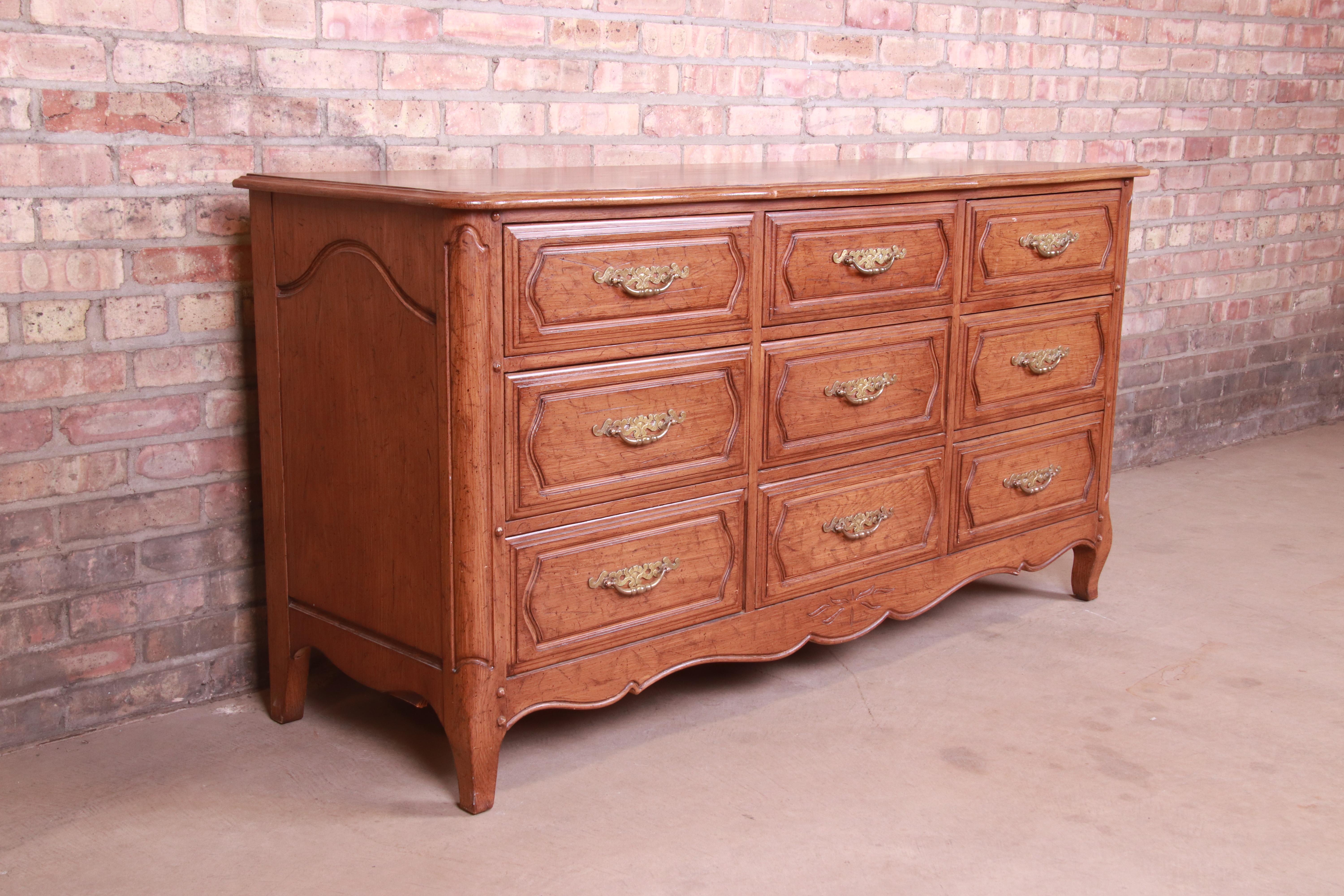 American Davis Cabinet Company French Provincial Louis XV Triple Dresser or Credenza For Sale