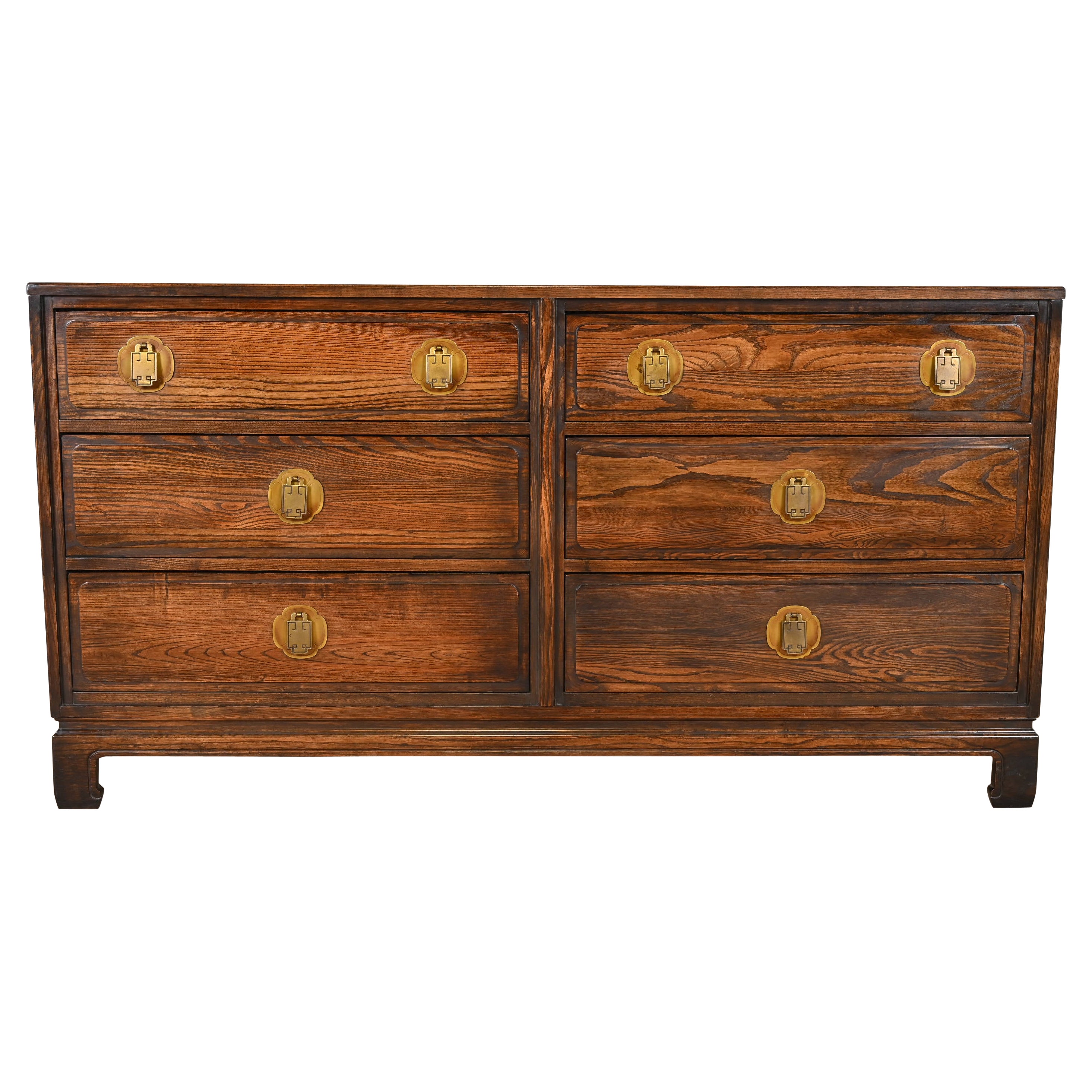 Davis Cabinet Company Mid-Century Hollywood Regency Chinoiserie Oak Dresser