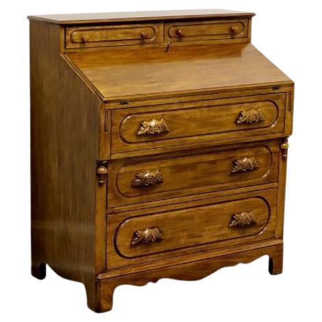 DAVIS CABINET Lillian Russell Solid Walnut Victorian Slant Drop Front Desk - A