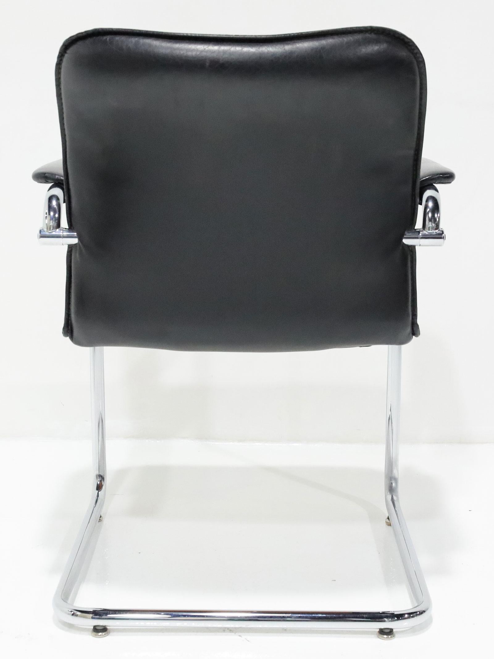 Davis Furniture Black Leather and Chrome Dining Chairs For Sale 1