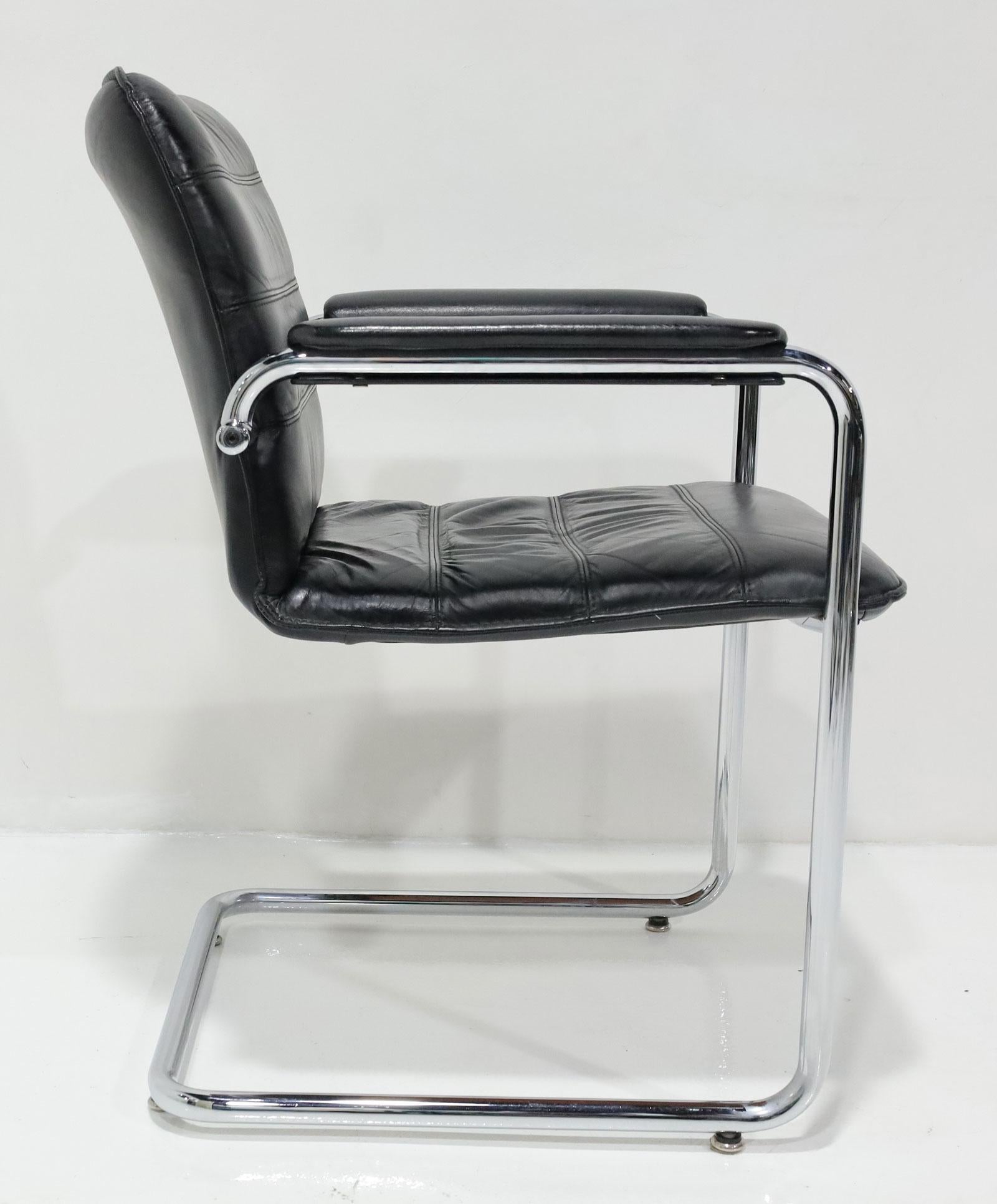 Davis Furniture Black Leather and Chrome Dining Chairs For Sale 2
