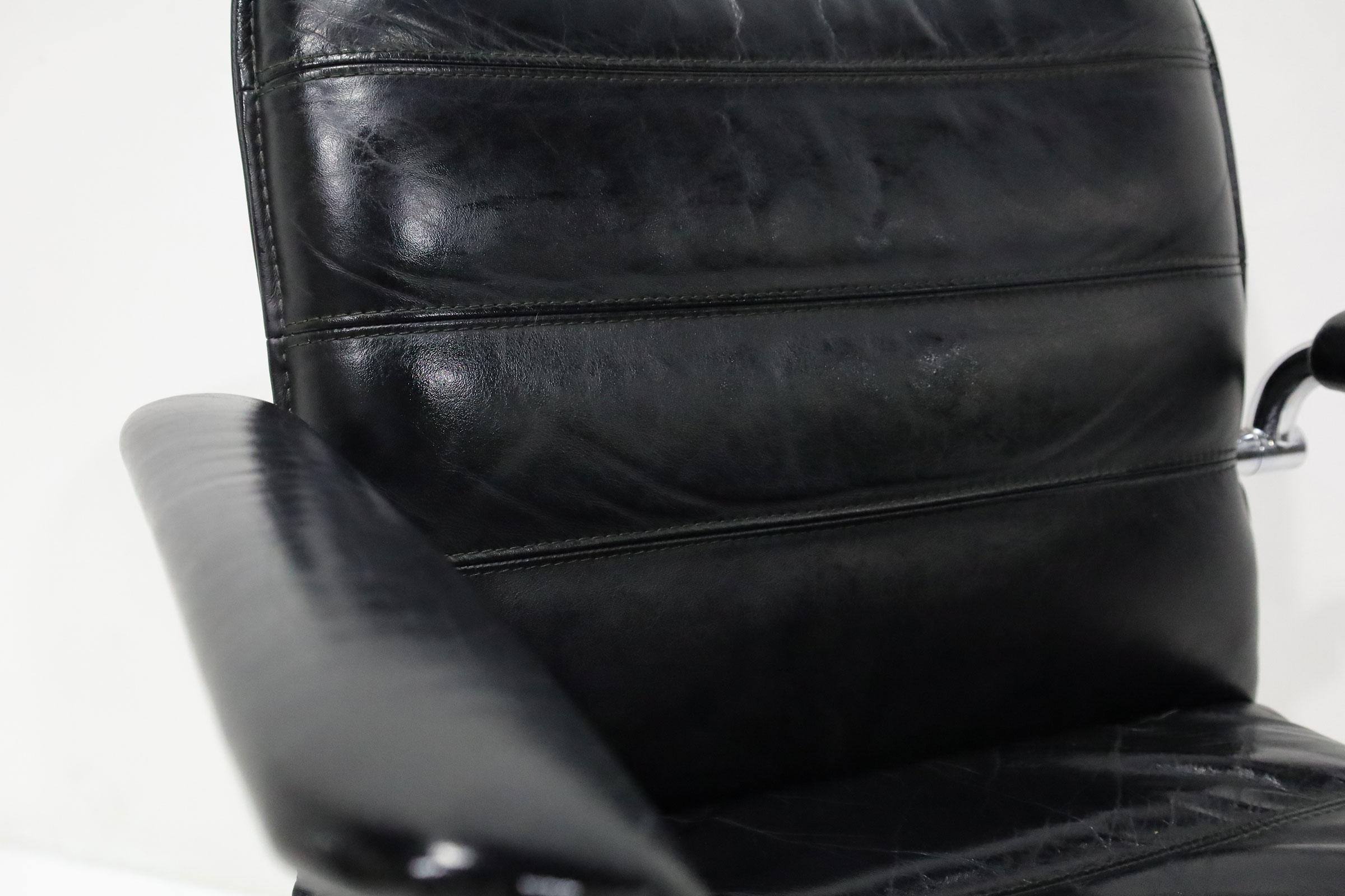 Davis Furniture Black Leather and Chrome Dining Chairs For Sale 3