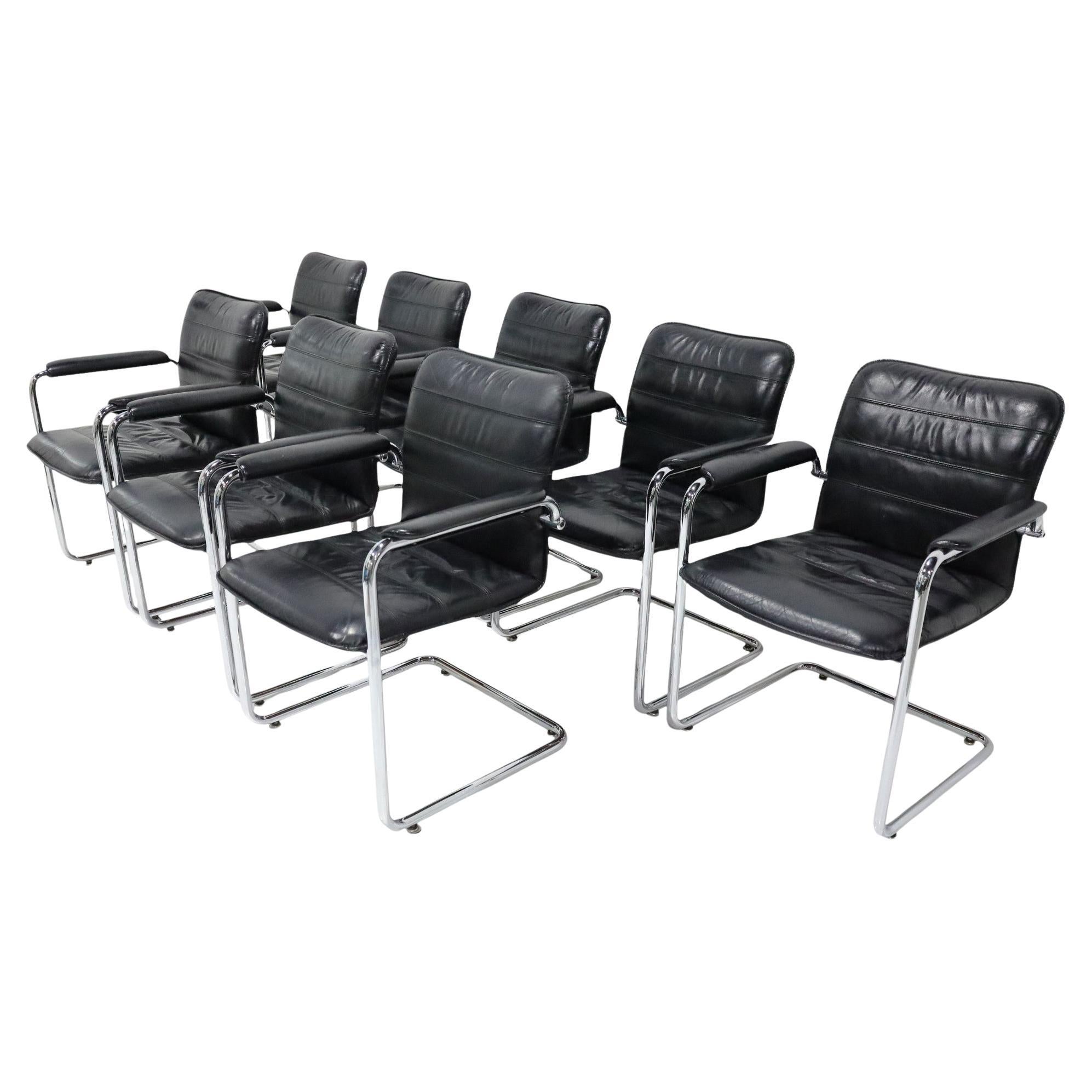 Davis Furniture Black Leather and Chrome Dining Chairs