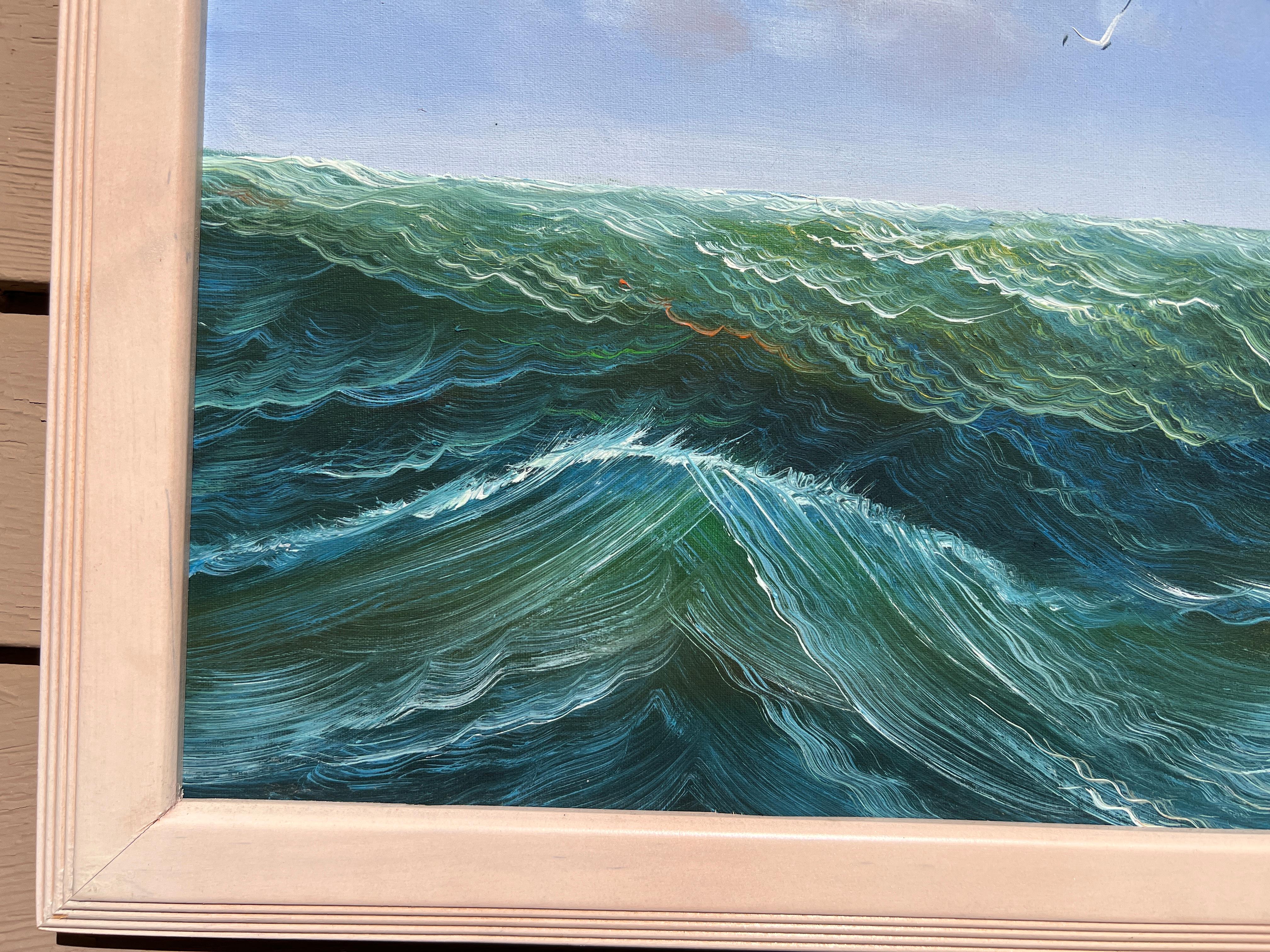 Großes Ölgemälde auf Leinwand, Meereslandschaft, Segelschiff im Meer, Davis Davis, gerahmt im Angebot 2