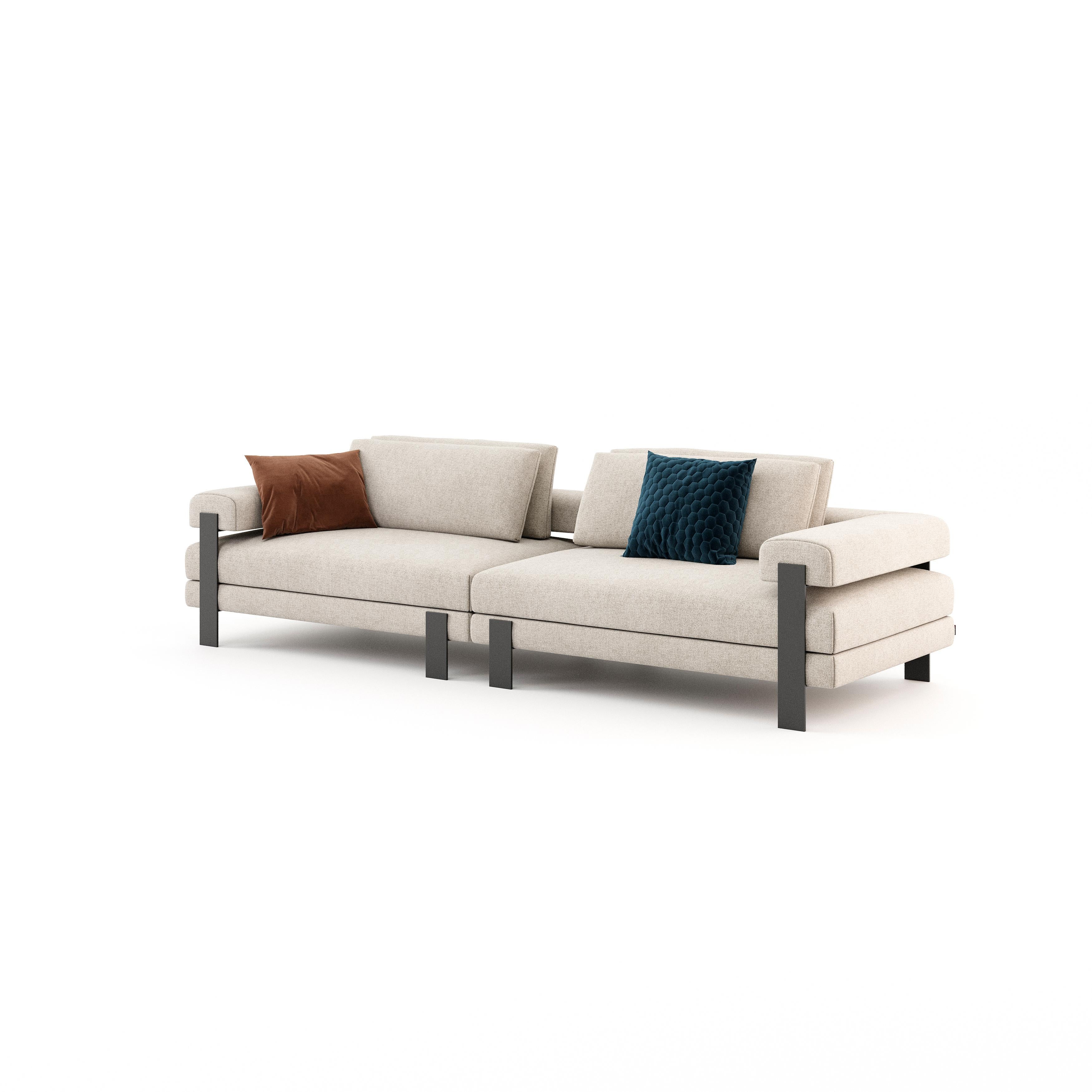 Modern Mid-century modern sofa with custom metallic frame by Laskasas For Sale