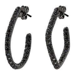 d'Avossa Asimmetric Hoop Earrings with Black Diamonds