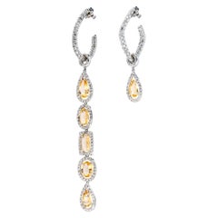 d'Avossa Asimmetric Hoop Earrings with Diamonds and Imperial Topazes Pendents