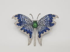 Blu Sapphires, Tzavorites and Diamonds d'Avossa Butterfly Brooch