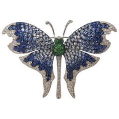 Blu Sapphires, Tzavorites and Diamonds d'Avossa Butterfly Brooch