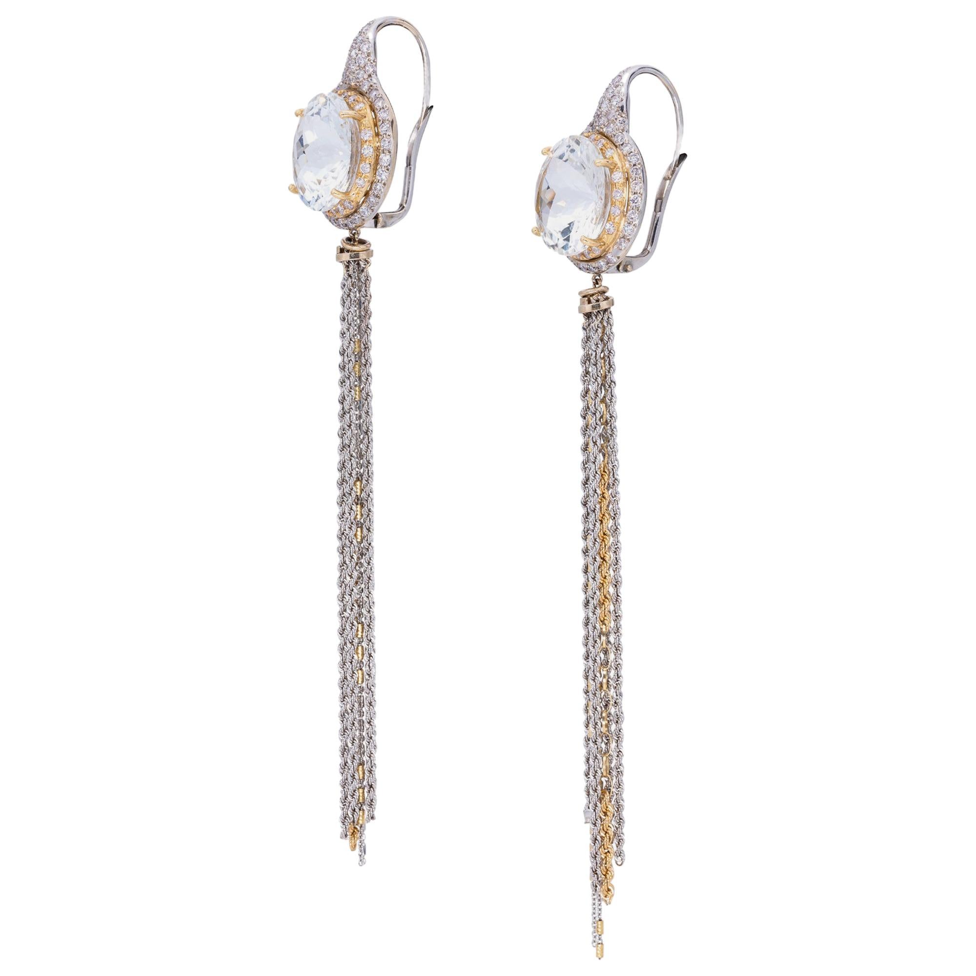 Central White Topazes and Diamonds Earrings in White and Yellow Gold