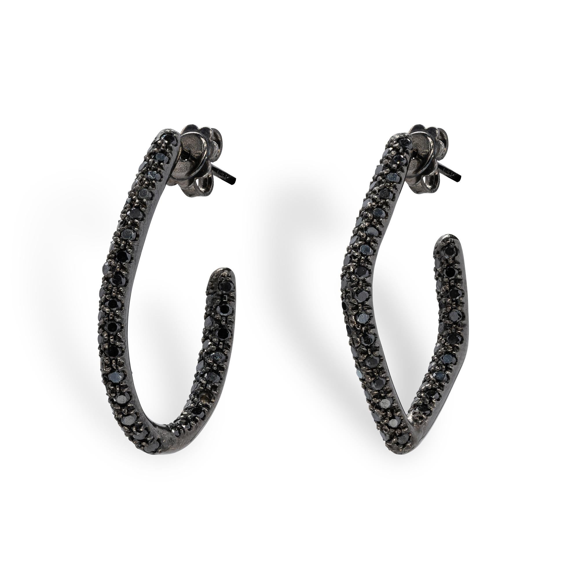 d'Avossa Hoop Earrings with Precious Stones Pendants and Black Diamonds In New Condition For Sale In Roma, IT