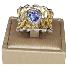 D'avossa Openwork Band Ring, Yellow and White Gold, Tanzanite and White Diamonds
