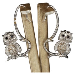 D'avossa Owl Earrings in White Gold and Diamonds