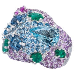 d
Avossa Rainbow Collection Ring with Emeralds, Aquamarines and Sapphires